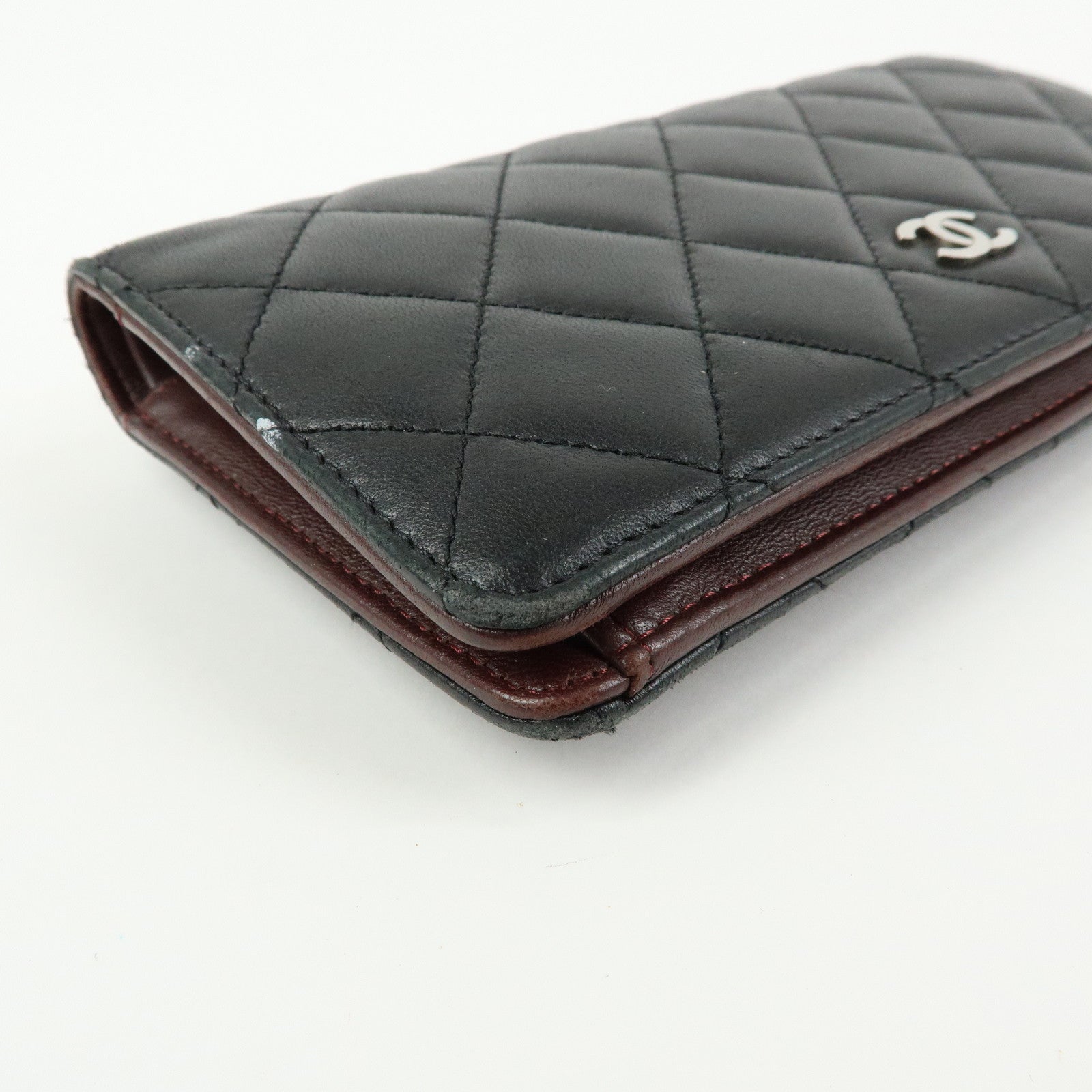 CHANEL Matelasse COCO Mark Lamb Skin Flap Bi-fold Long Wallet Black
