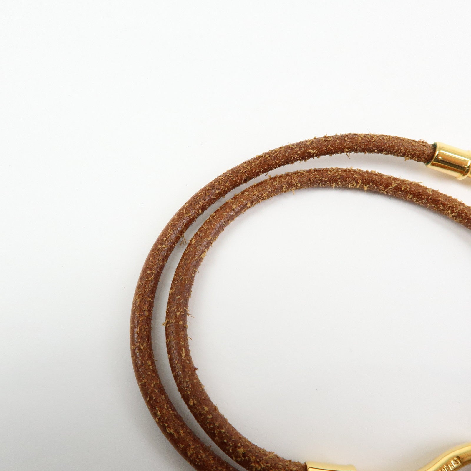 HERMES Jumbo Hook Double Tour Leather Choker Bracelet Brown Gold