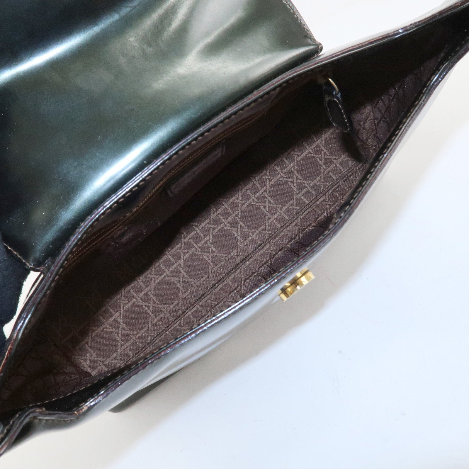 Christian Dior Enamel Leather Maris Pearl Shoulder Bag Hand Bag Khaki Used