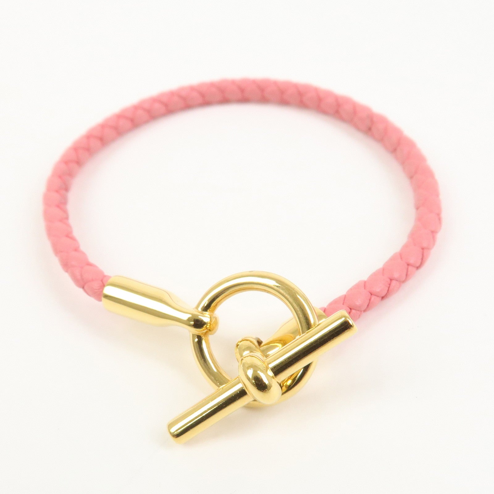 HERMES Glenan H Tresse en Veau Swift Leather Bracelet Pink