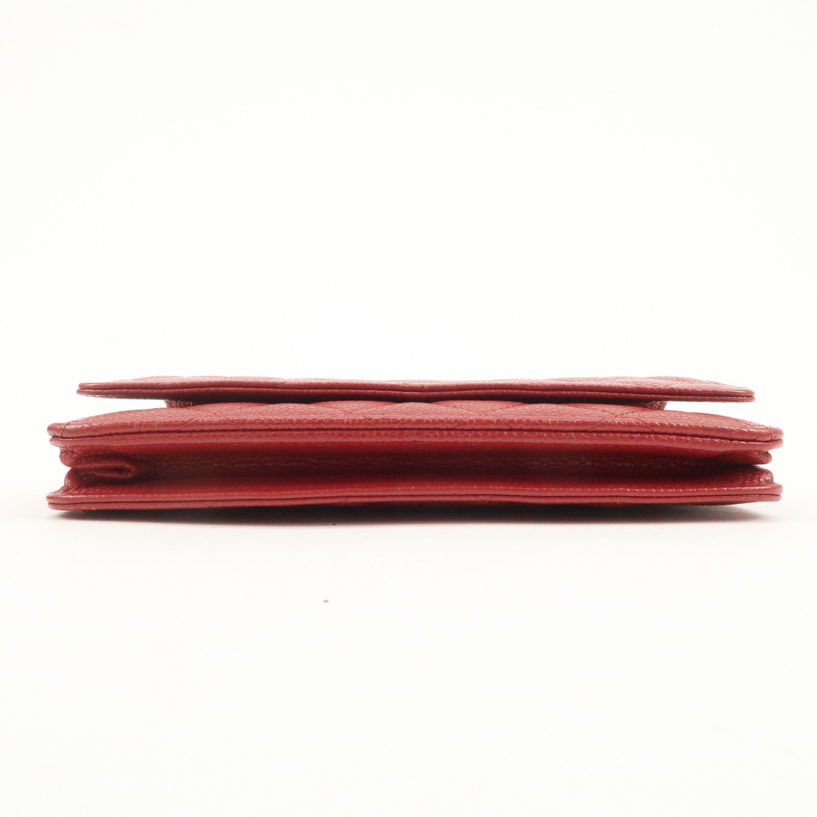 CHANEL Matelasse COCO Mark Caviarskin Chain Wallet Red A33814