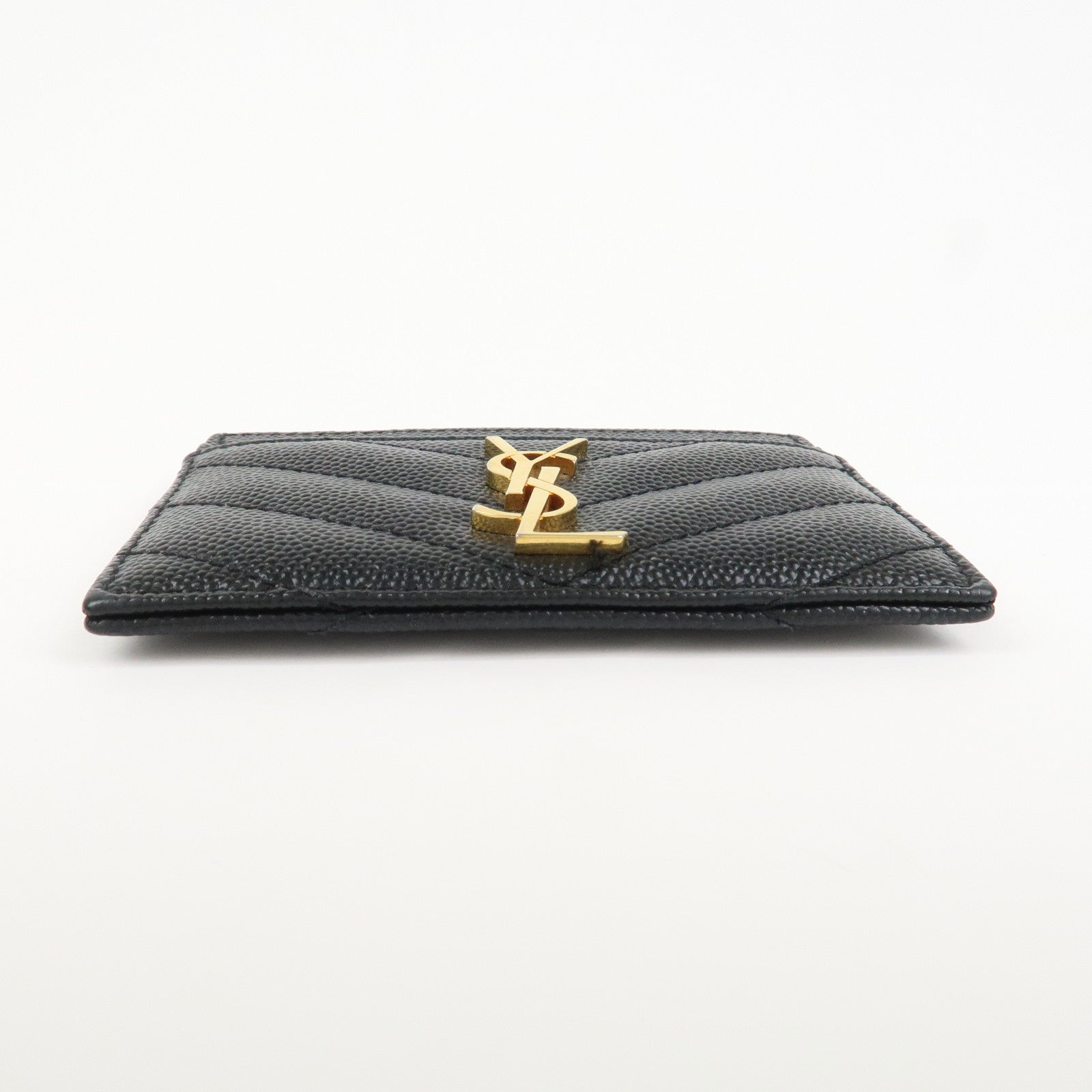 SAINT LAURENT PARIS Casandra Leather Card Case Black 423291