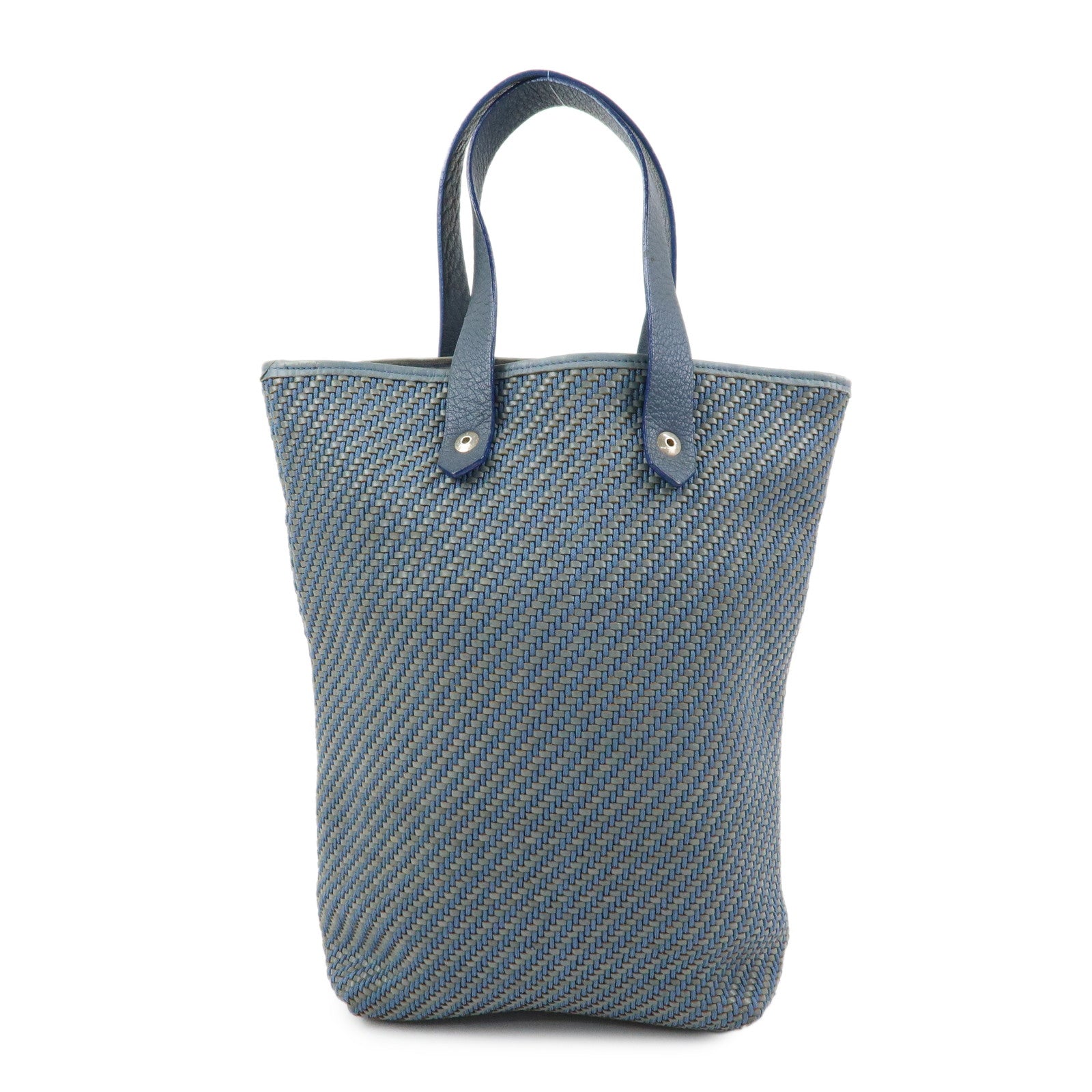 HERMES Amedaba PM Polyester Leather Mini Tote Hand Bag Blue