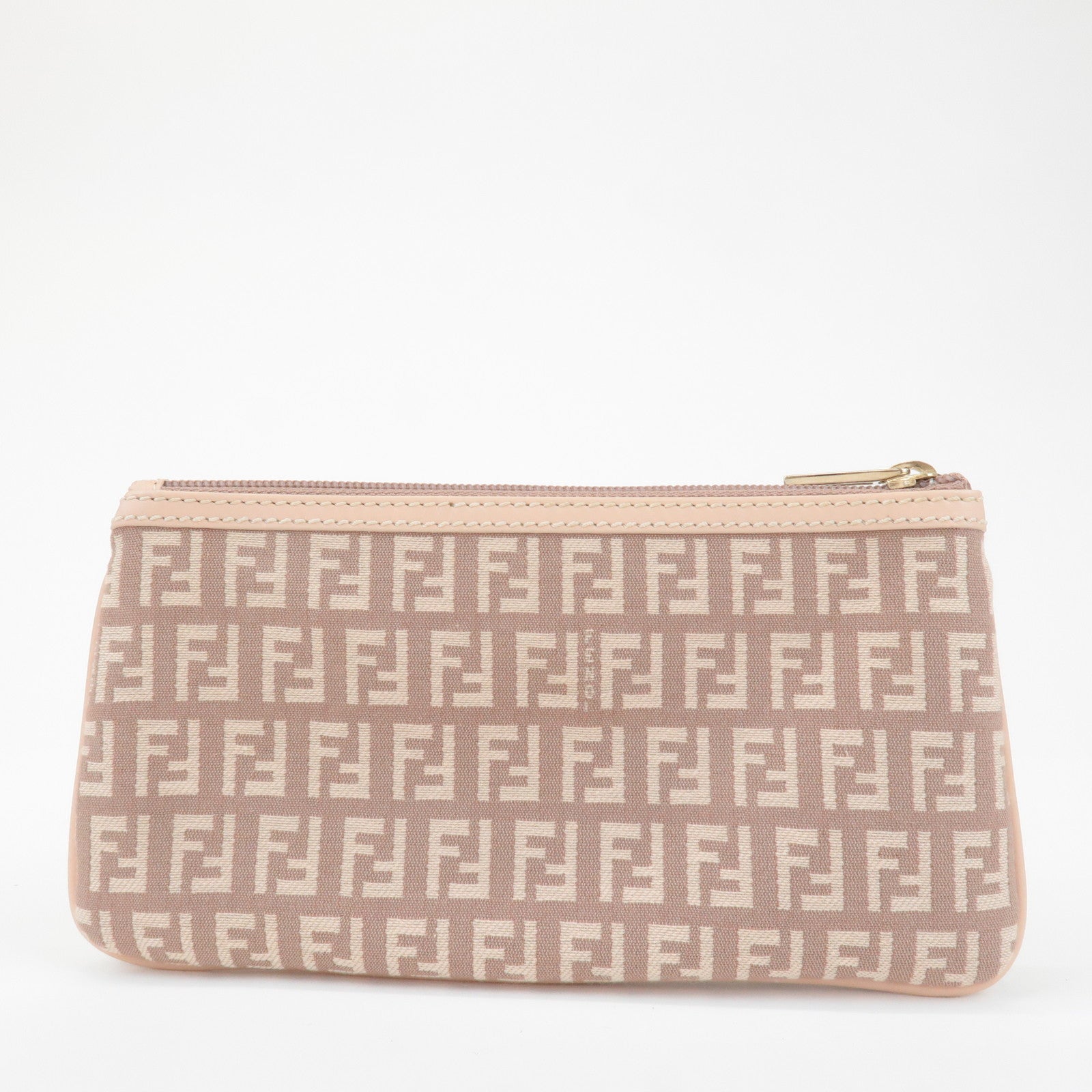 FENDI Zucchino Canvas Leather Pouch Purse Pink 8N0038
