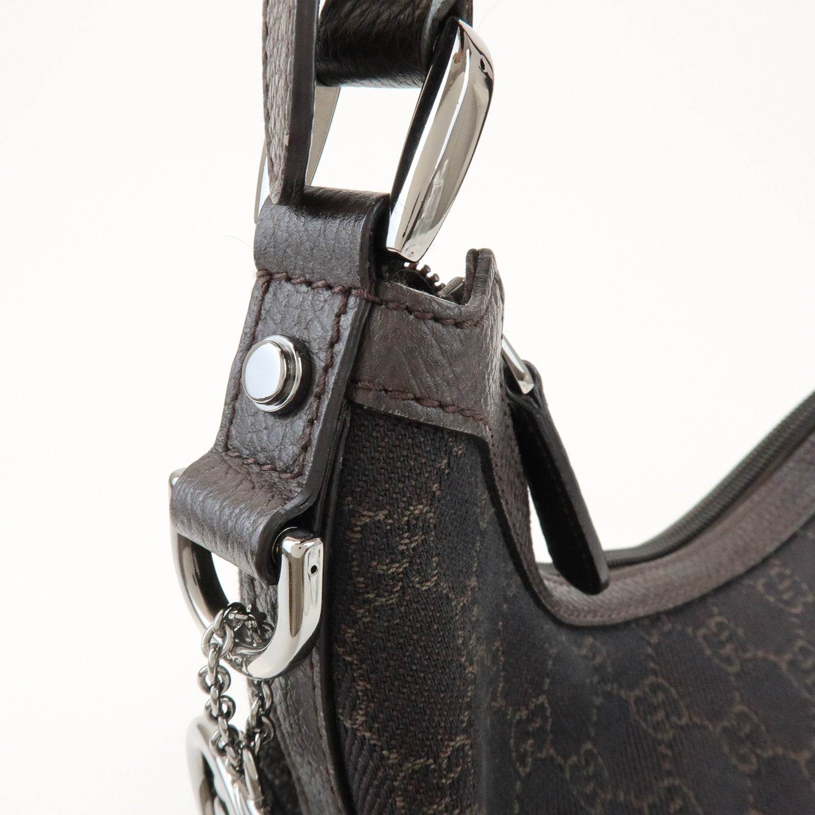 GUCCI Interlocking G Leather GG Denim Shoulder Bag Brown 339553