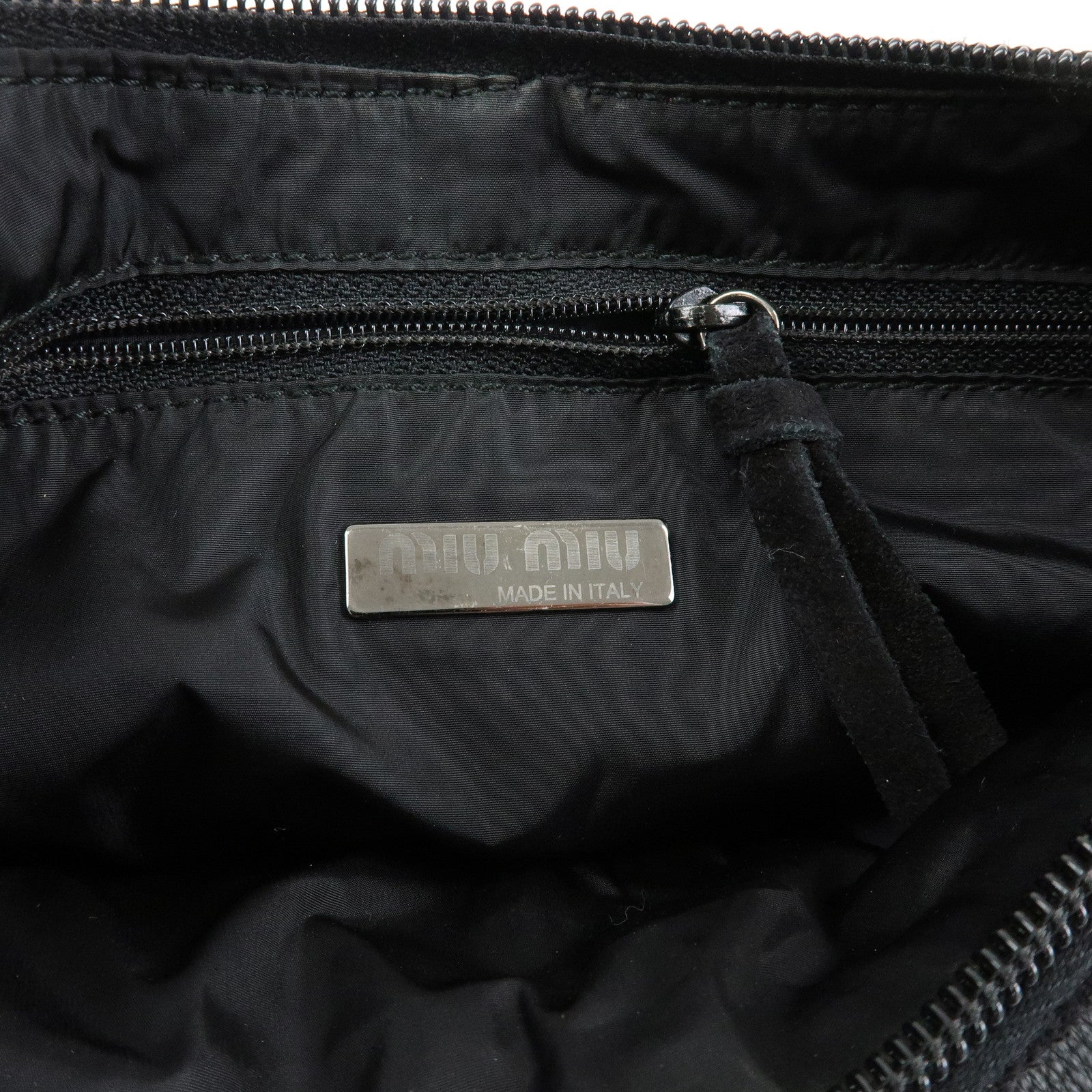 MIU MIU Suede Leather Shoulder Bag Crossbody Bag Black
