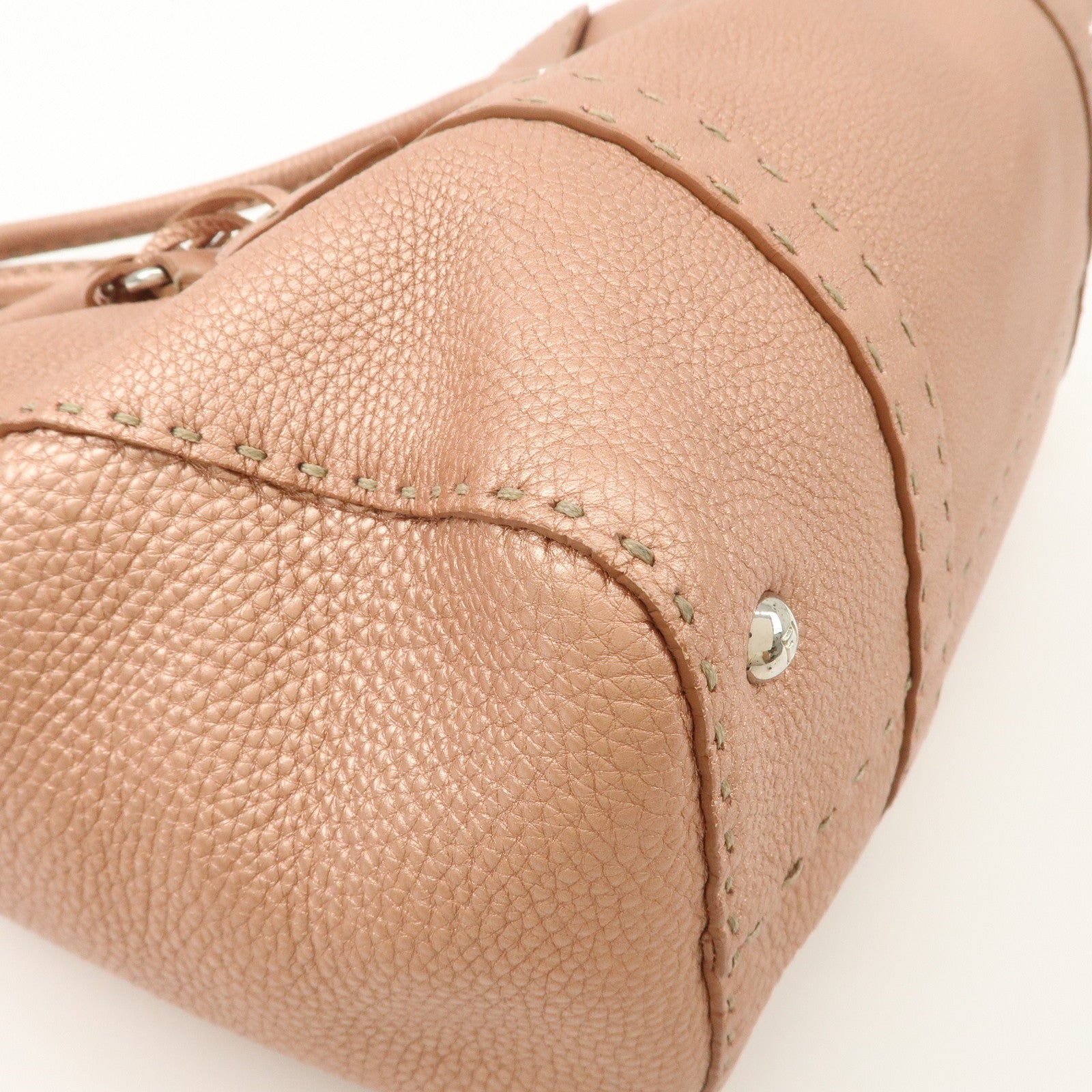 FENDI Selleria Leather Mini Linda Hand Bag Pink Silver Hardware 8BR458 Used