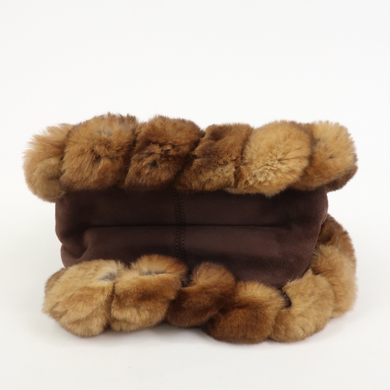 Ferragamo Gancini Suede Fur Hand Bag Brown BW-21 B372