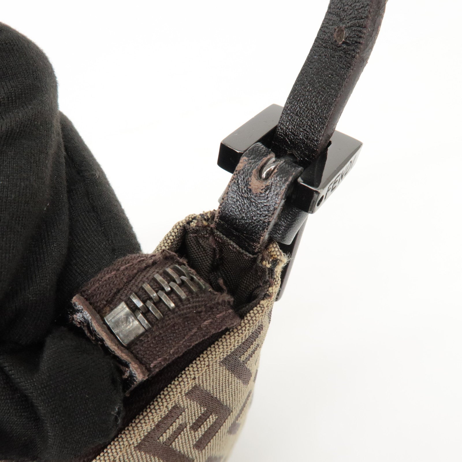 FENDI Zucchino Canvas Leather Shoulder Bag Hand Bag Brown 8BR144 Used