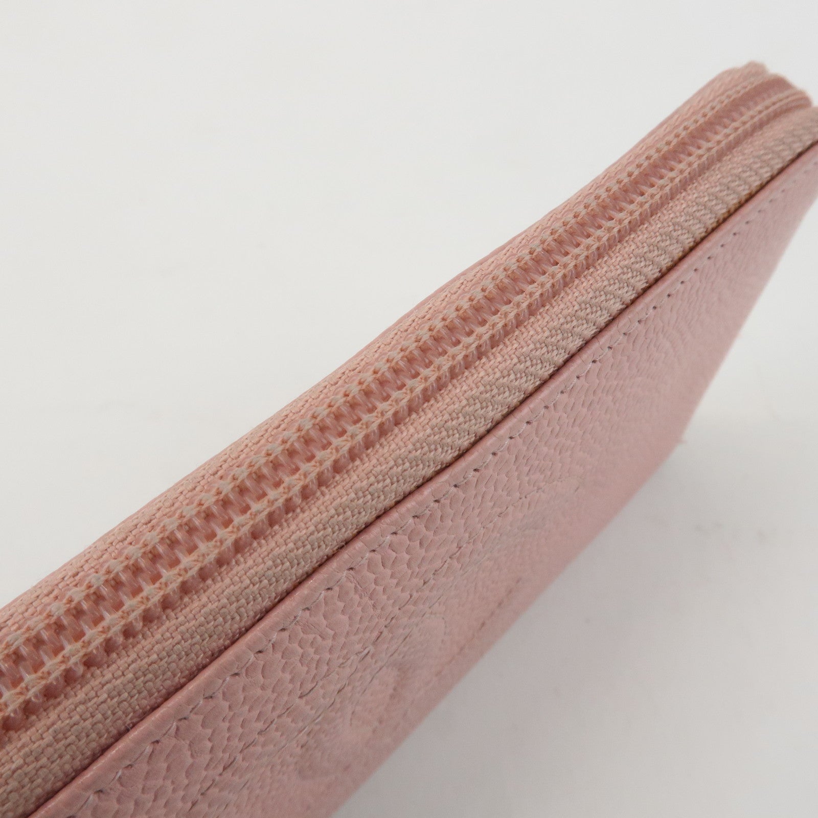 CHANEL COCO Mark Caviarskin Zip Around Long Wallet Pink A50071 Used