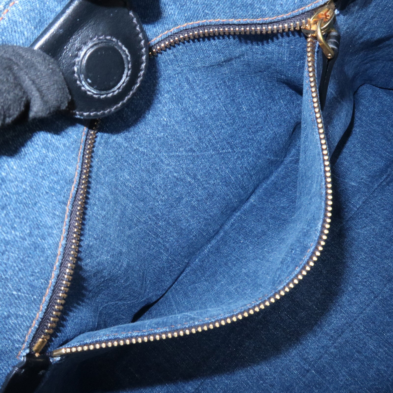 MIU MIU Denim Leather Tote Bag Shoulder Bag Navy 5BG024