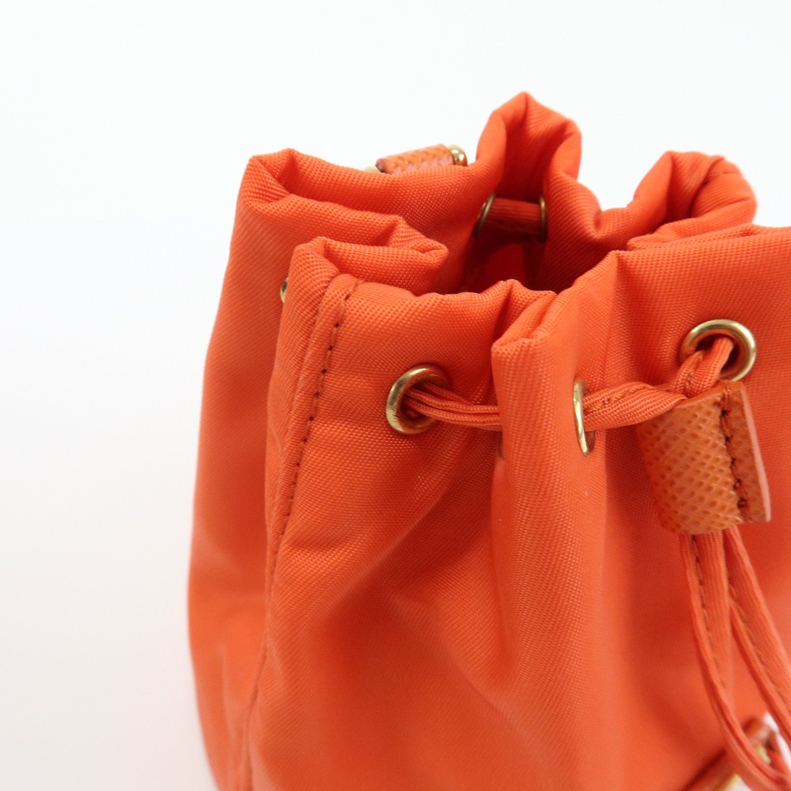 PRADA Triangle Logo Nylon Drawstring Wrist Bag Orange 1TT202
