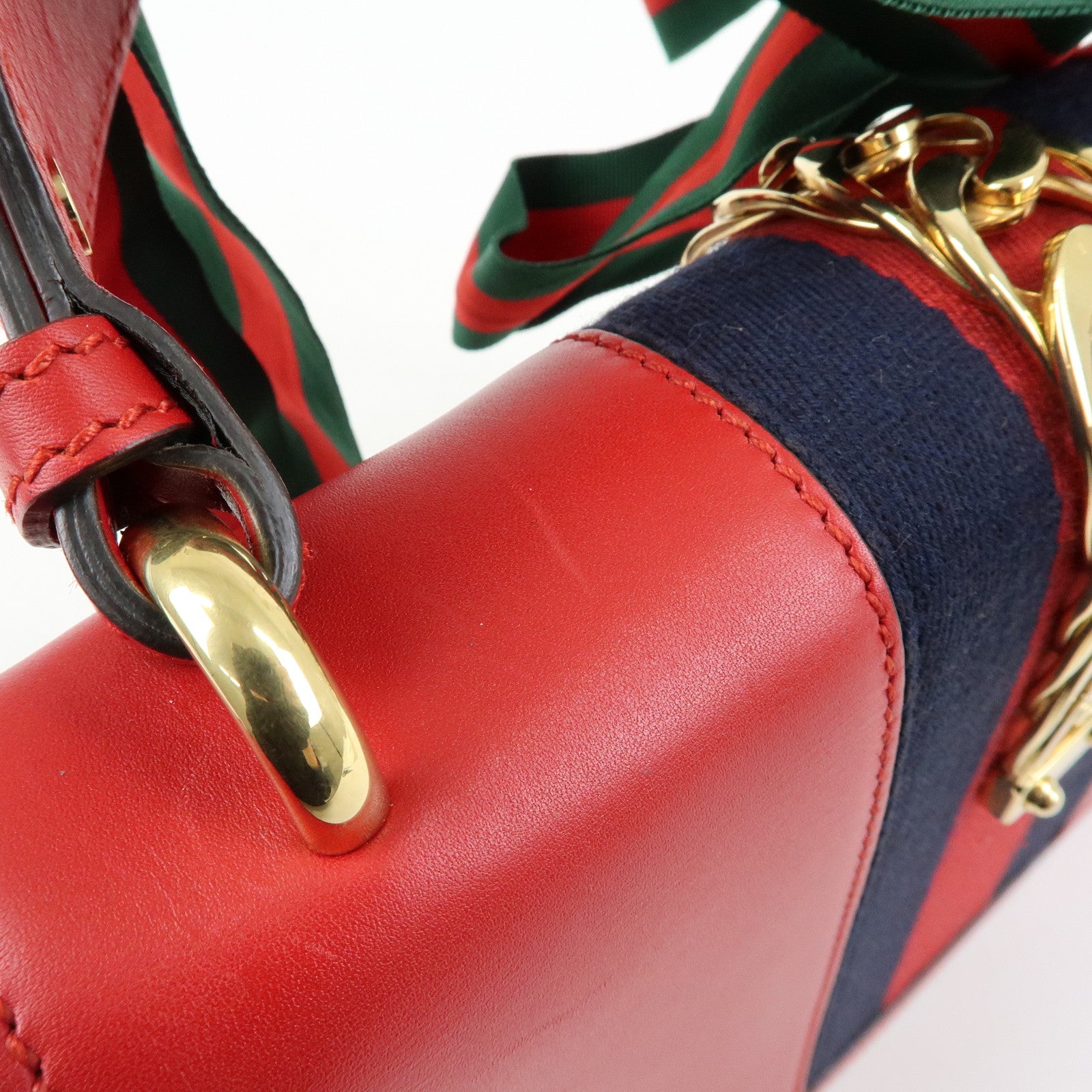 GUCCI Sylvie Sherry Leather Shoulder Bag Red Ribbon Red 421882