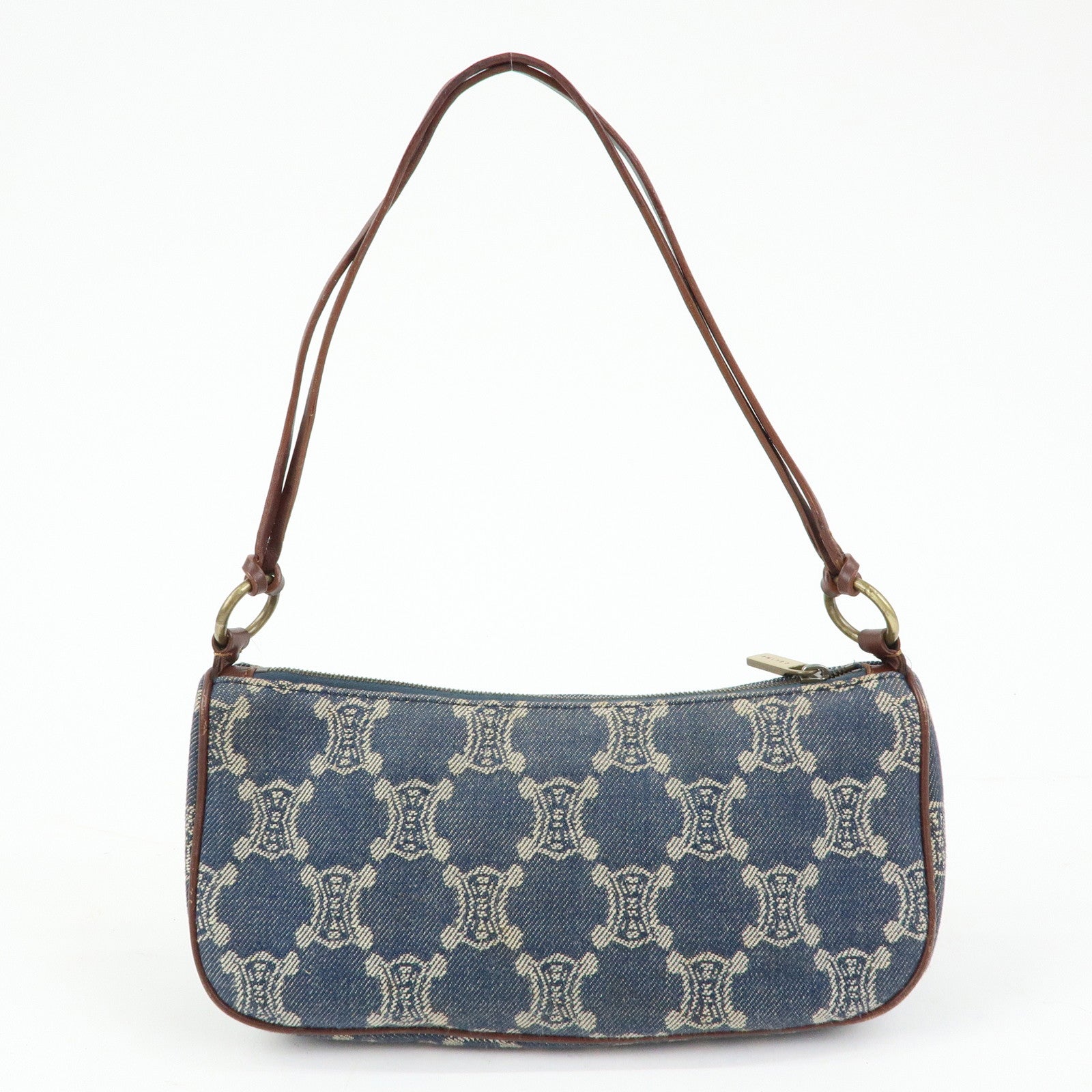 CELINE Macadam Denim Leather Shoulder Hand Bag Indigo Blue Brown