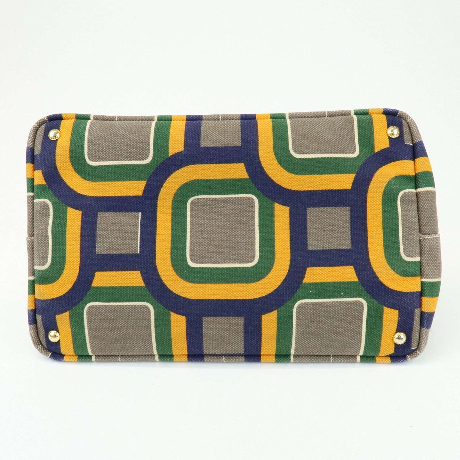 PRADA Canapa Large Tote Bag Hand Bag Green Yellow Navy BN1872