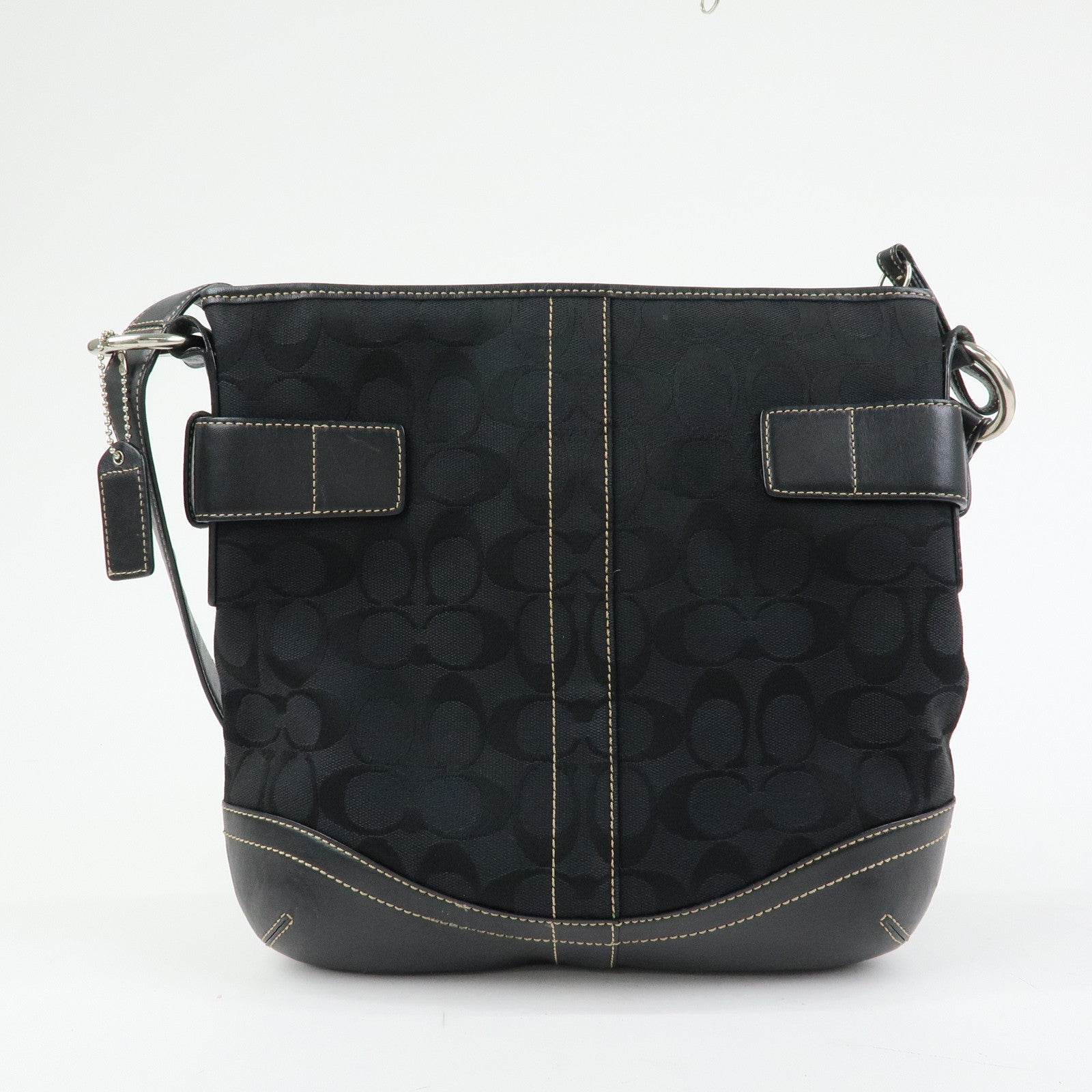 COACH Signature Set of 2 Canvas Leather Shoulder Bag Hand Bag Black