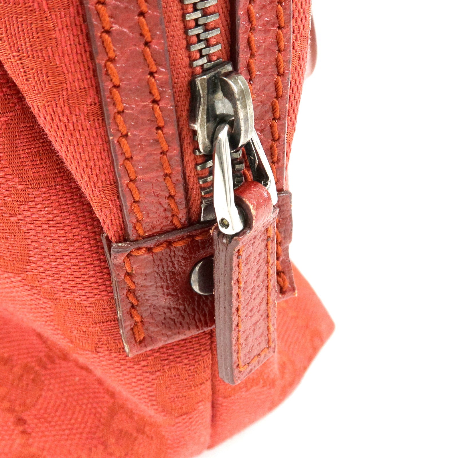 GUCCI GG Canvas Leather Hand Bag Tote Bag Red 113009