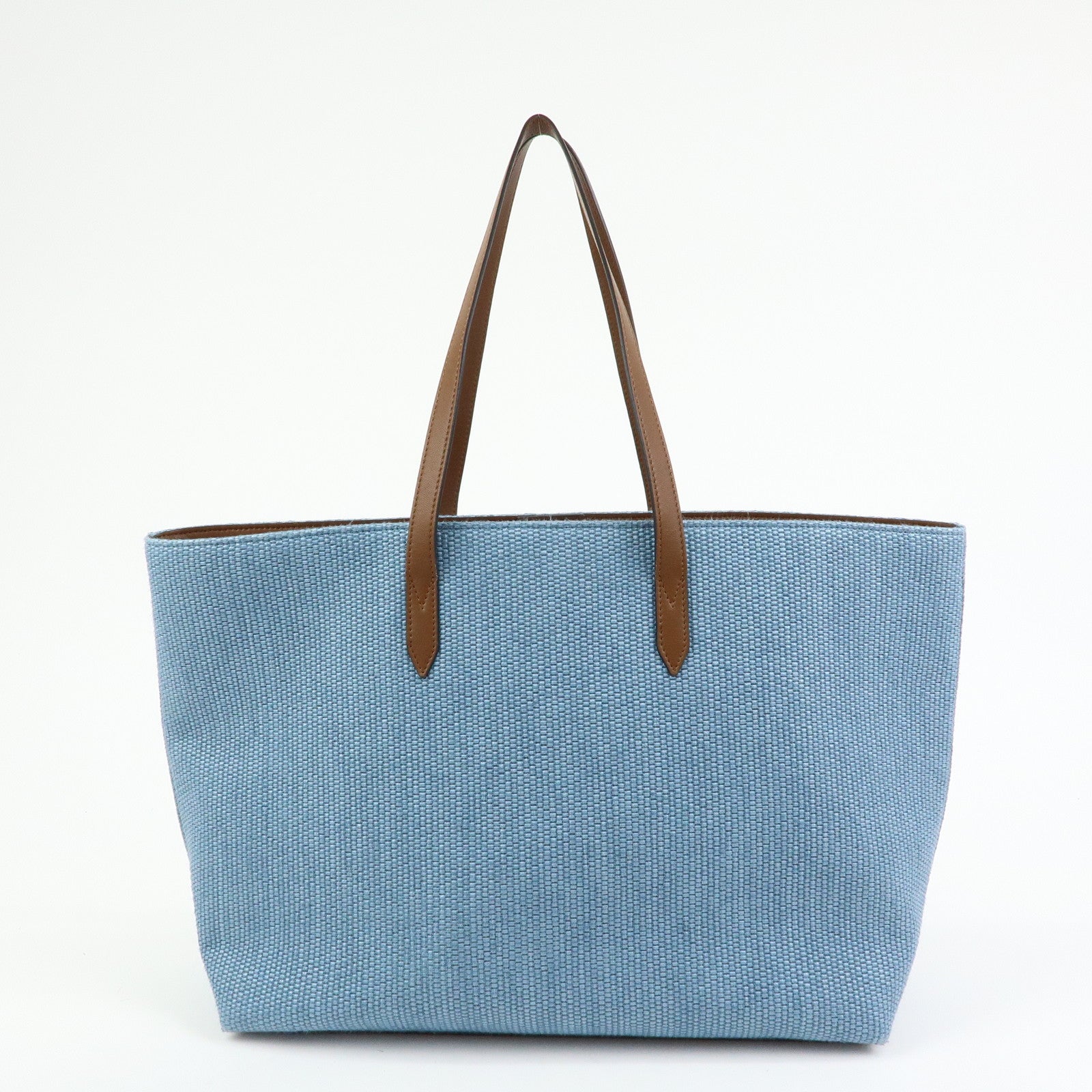 JIMMY CHOO Raffia Leather Tote Bag Shoulder Bag Blue Brown