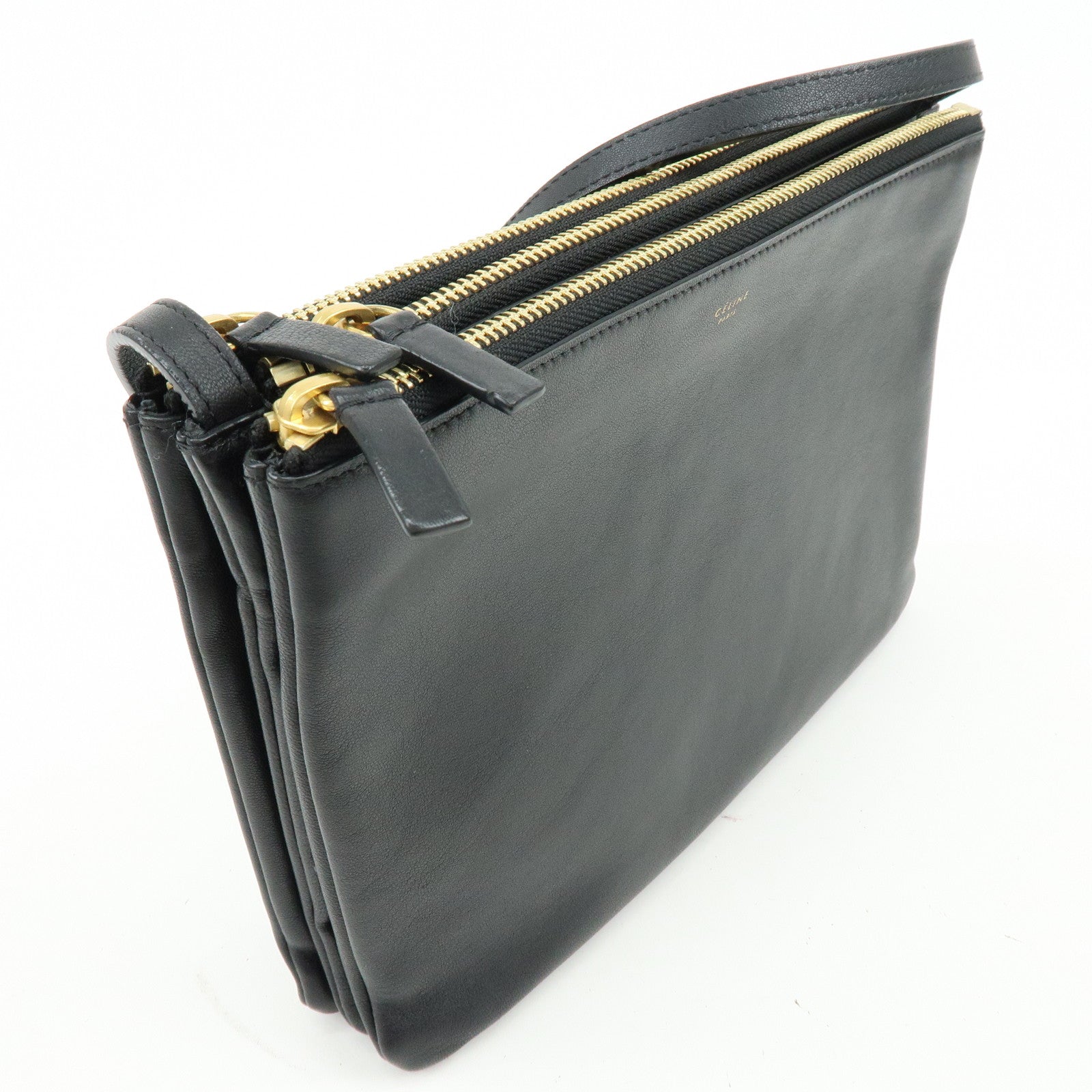 CELINE Trio Leather Shoulder Bag Crossbody Bag Black
