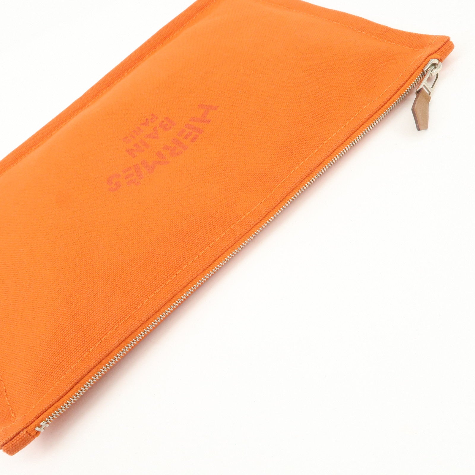 HERMES Yachting GM Canvas Flat Pouch Cosmetic Pouch Orange Used