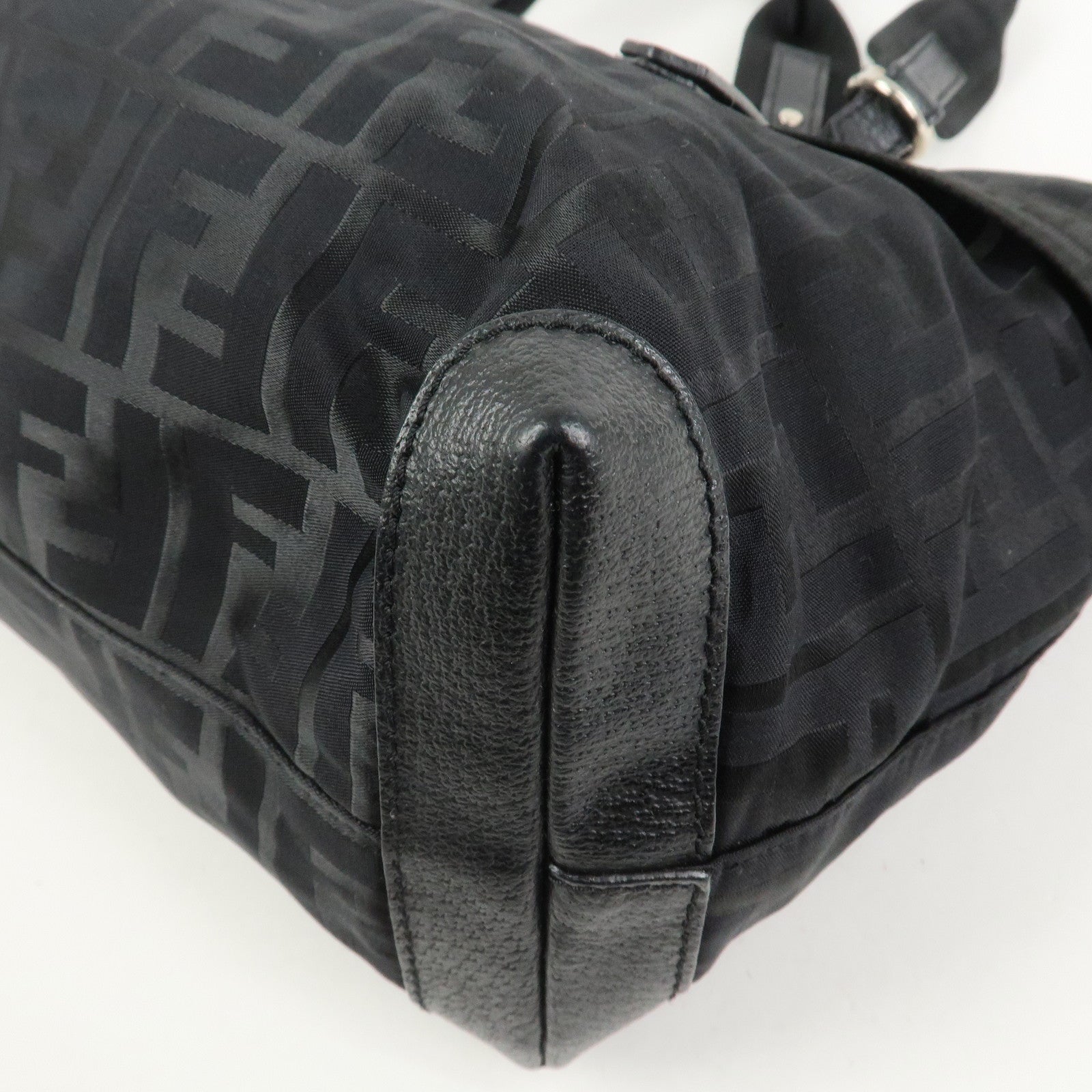FENDI Zucca Nylon Leather Shoulder Bag Hand Bag Black 8BH143