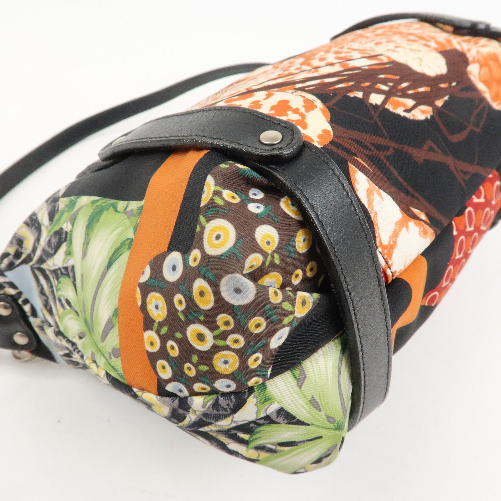 Ferragamo Nylon Leather Mini Hand Bag Shoulder Bag Animal Black