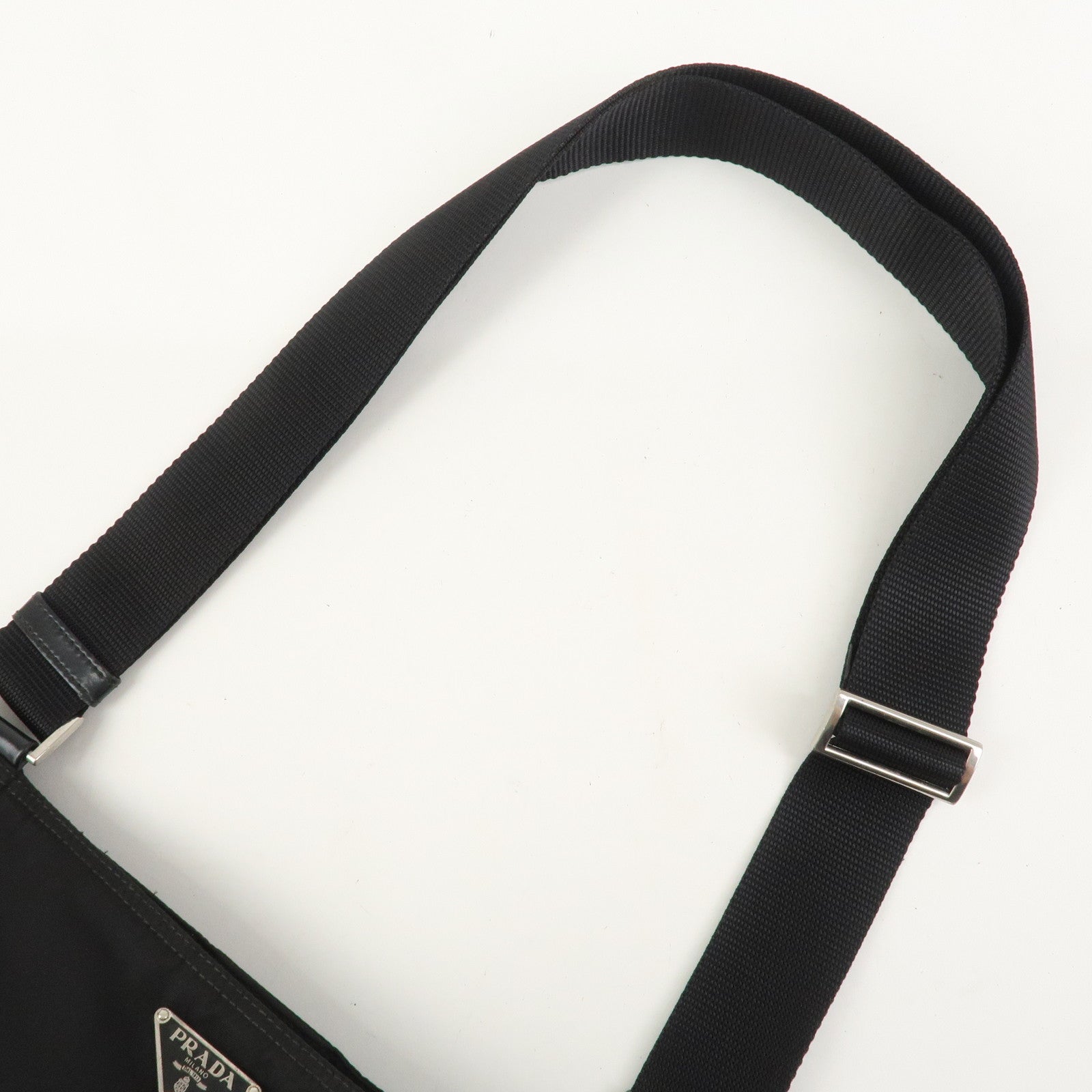 PRADA Triangle Logo Nylon Leather Shoulder Bag Crossbody Bag black