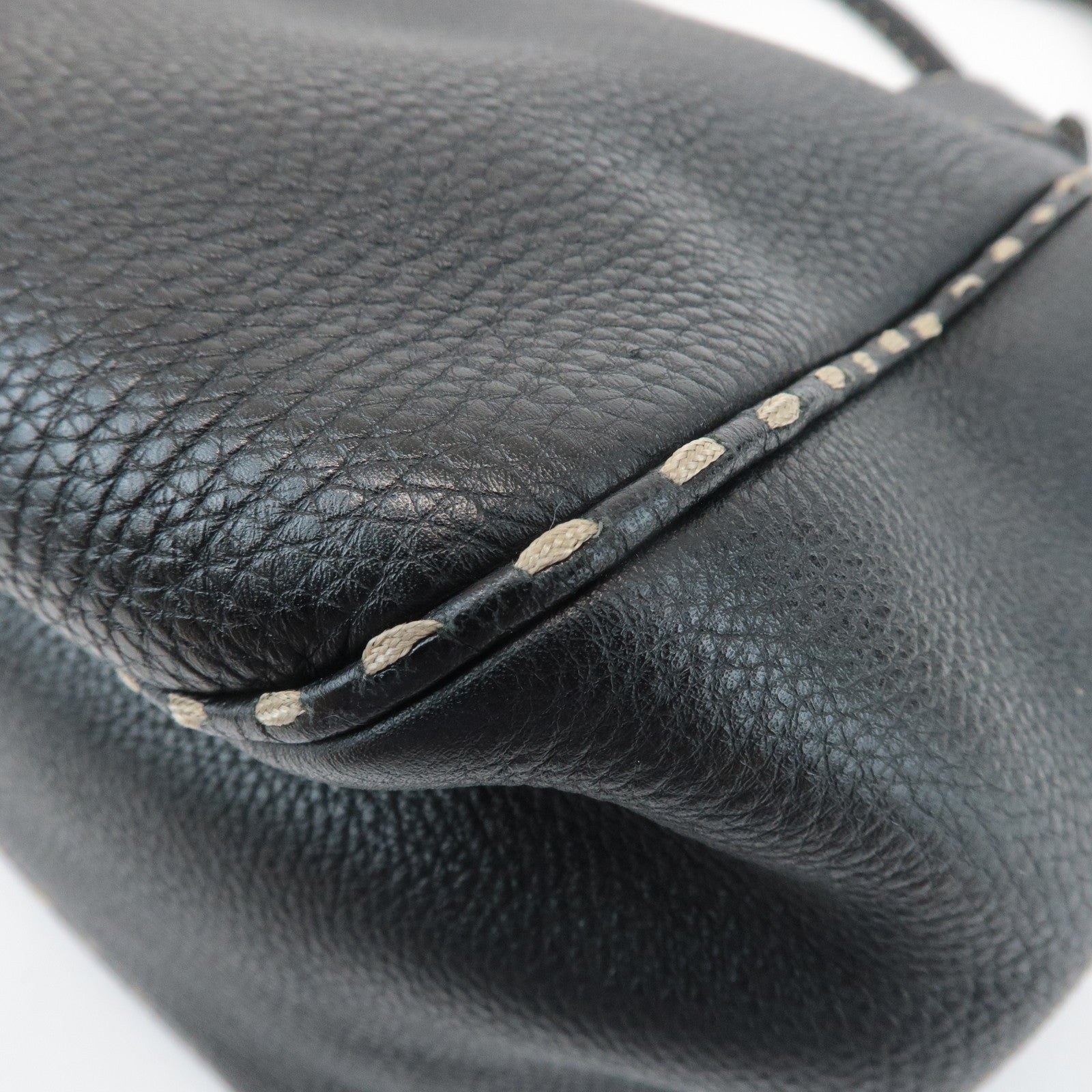 FENDI Selleria Leather Tote Bag Shoulder Bag Black 8BR489 Used