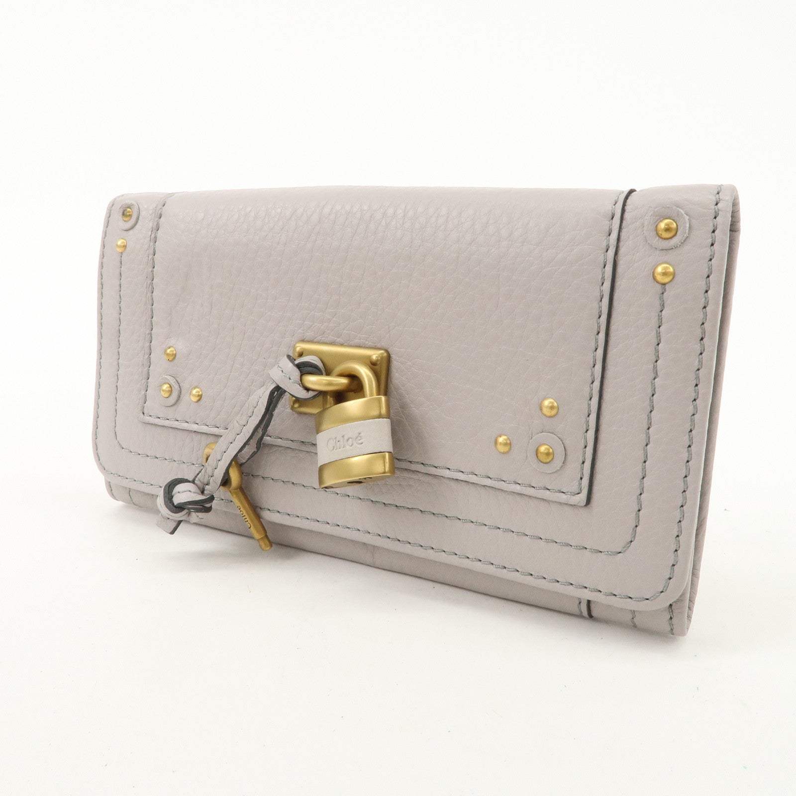 Chloe Paddington Leather Bi-fold Long Wallet Gray Used