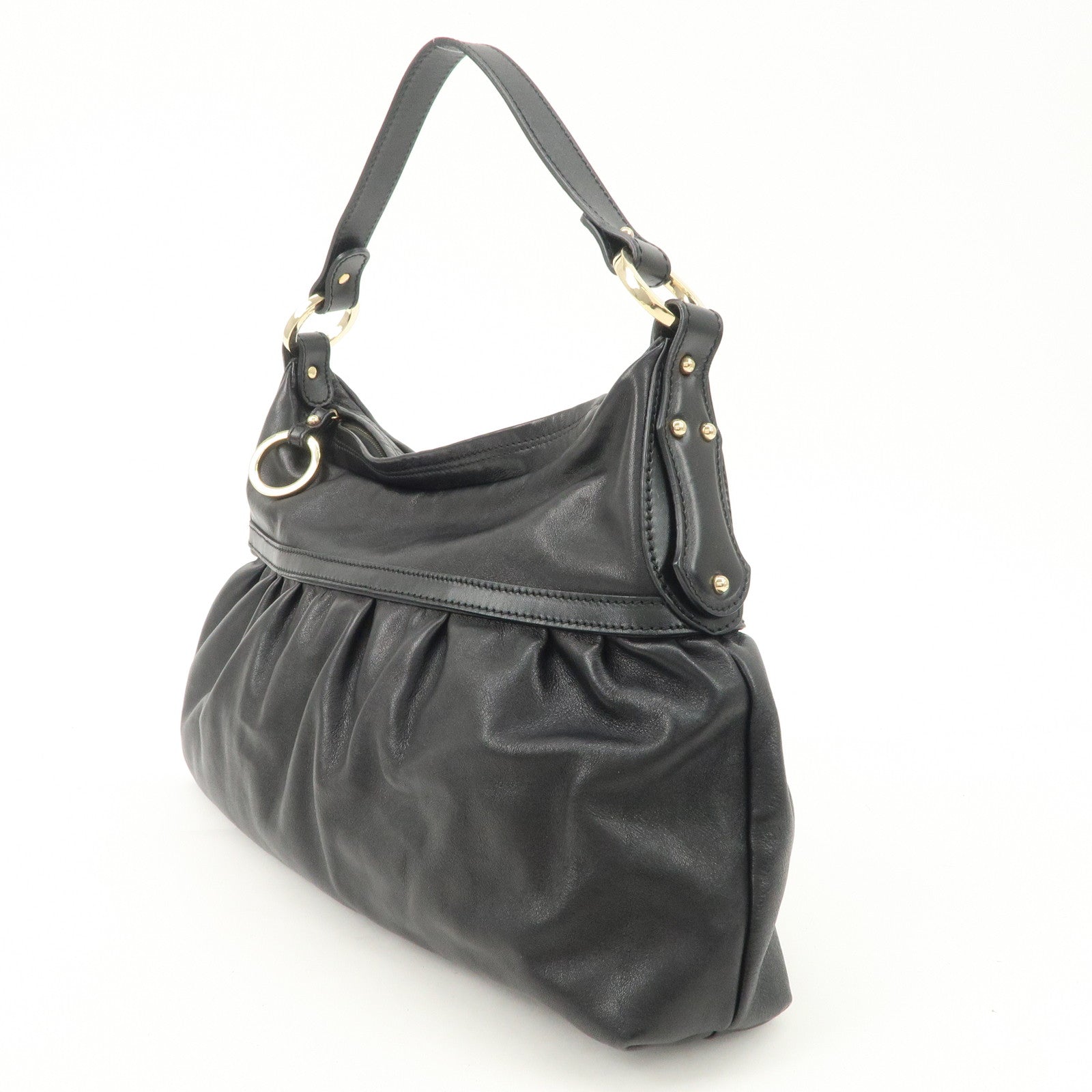 FENDI Leather Shoulder Bag Hand Bag Black Gold Hardware 8BR344 Used