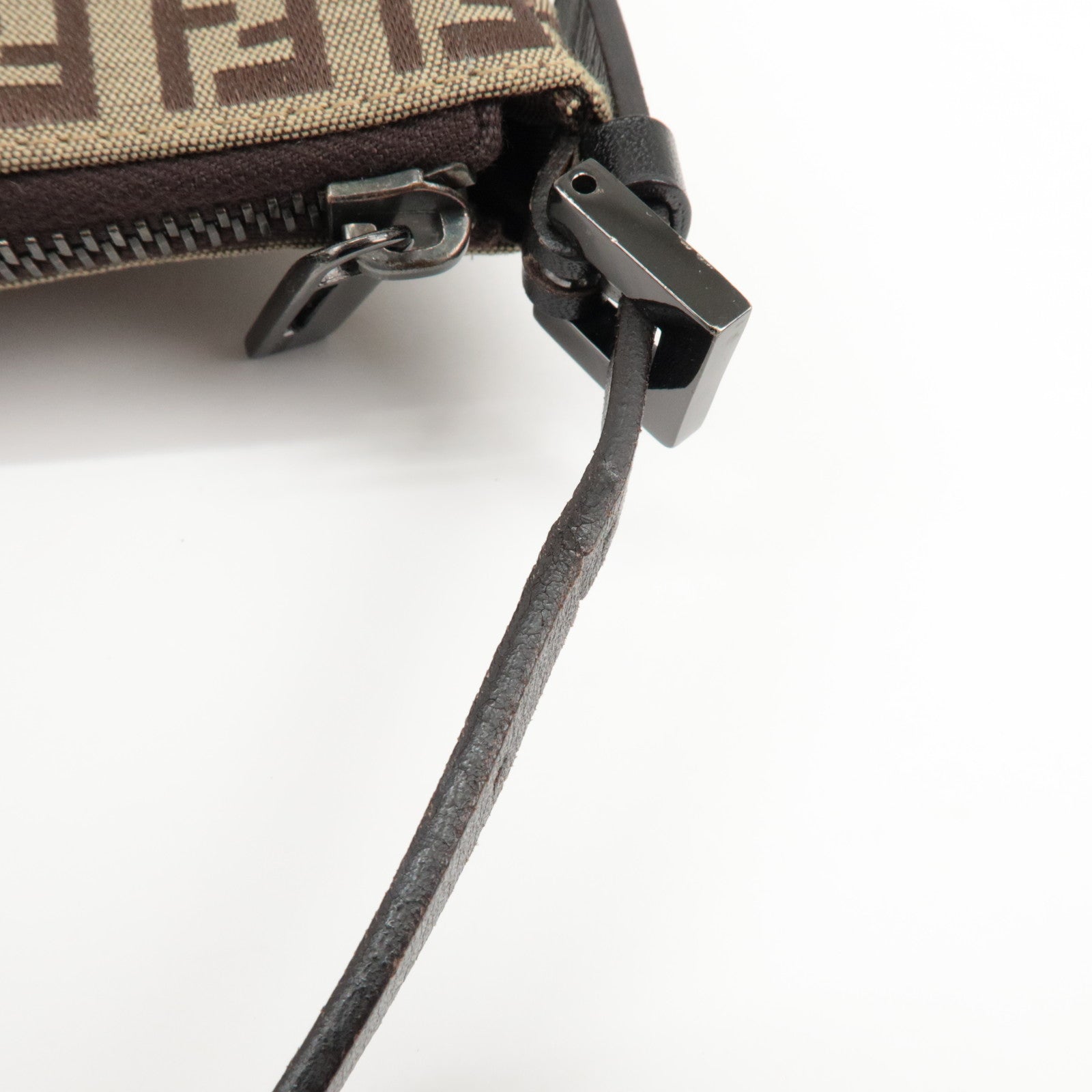 FENDI Zucchino Canvas Leather Shoulder Bag Hand Bag Brown 8BR144 Used