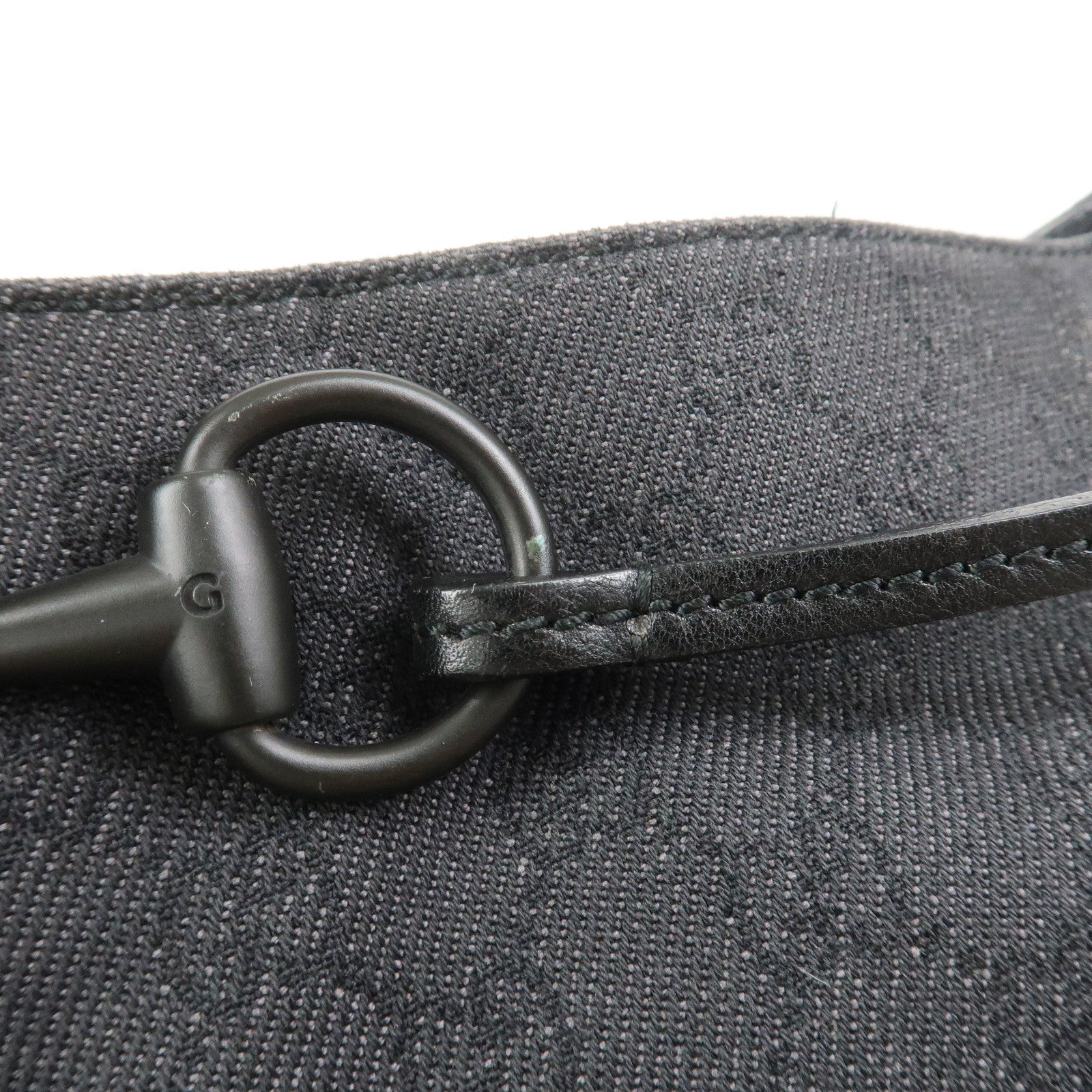 GUCCI Horsebit GG Canvas Leather Shoulder Bag Black 101975