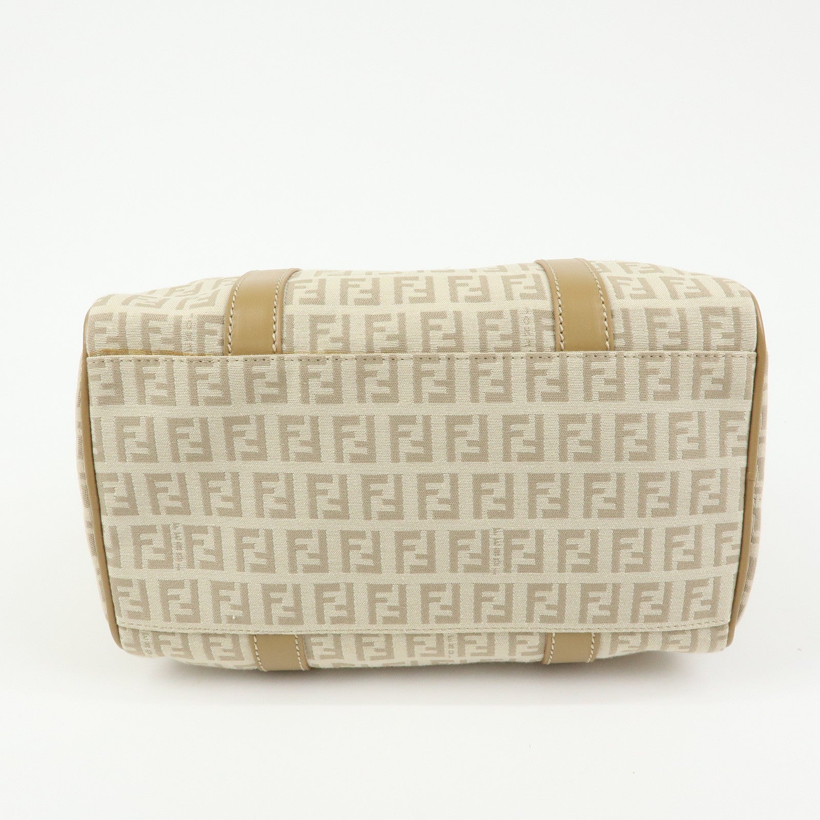FENDI Zucchino Canvas Leather Boston Bag Hand Bag Beige 8BL068