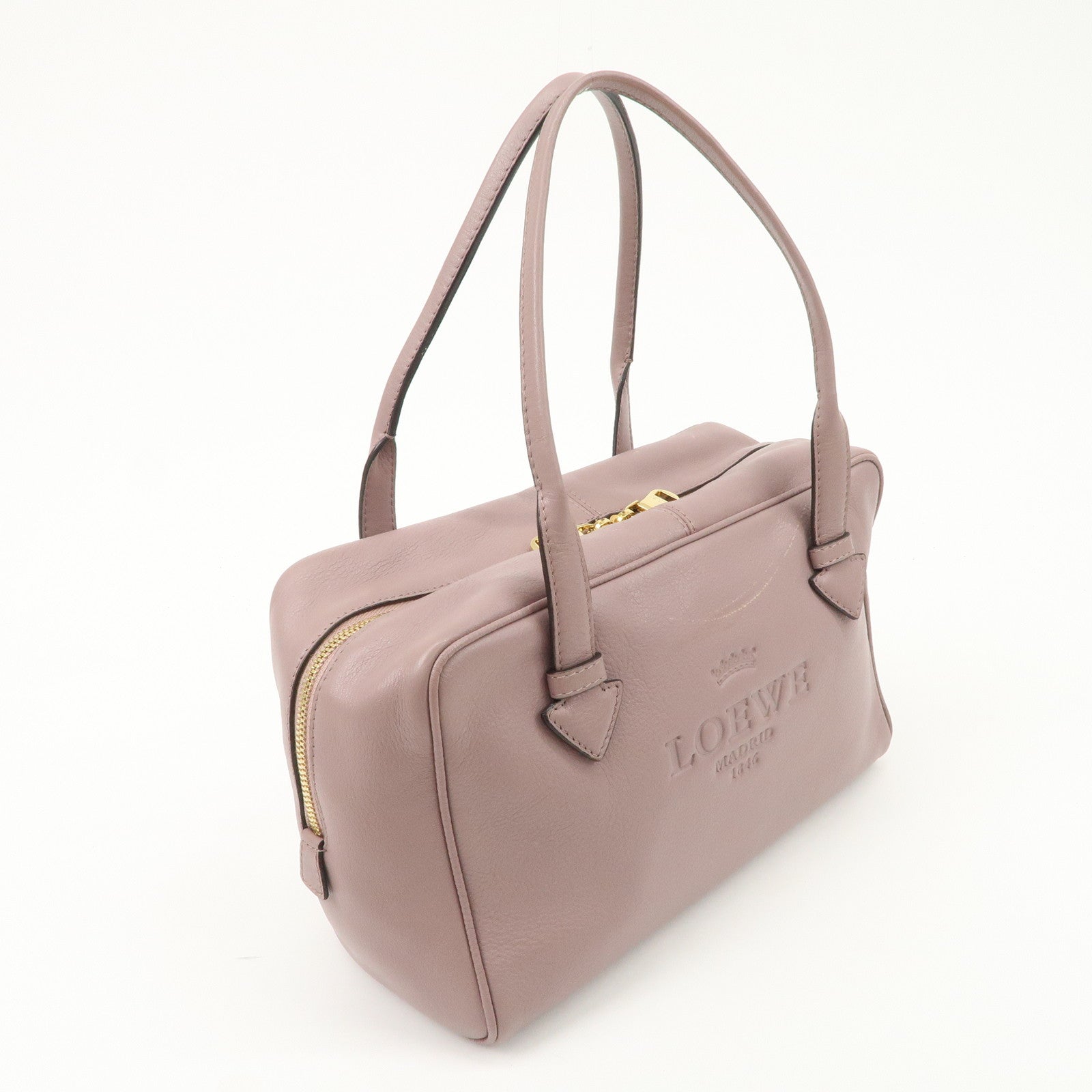 LOEWE Heritage Leather Mini Boston Bag Hand Bag Lavender Used