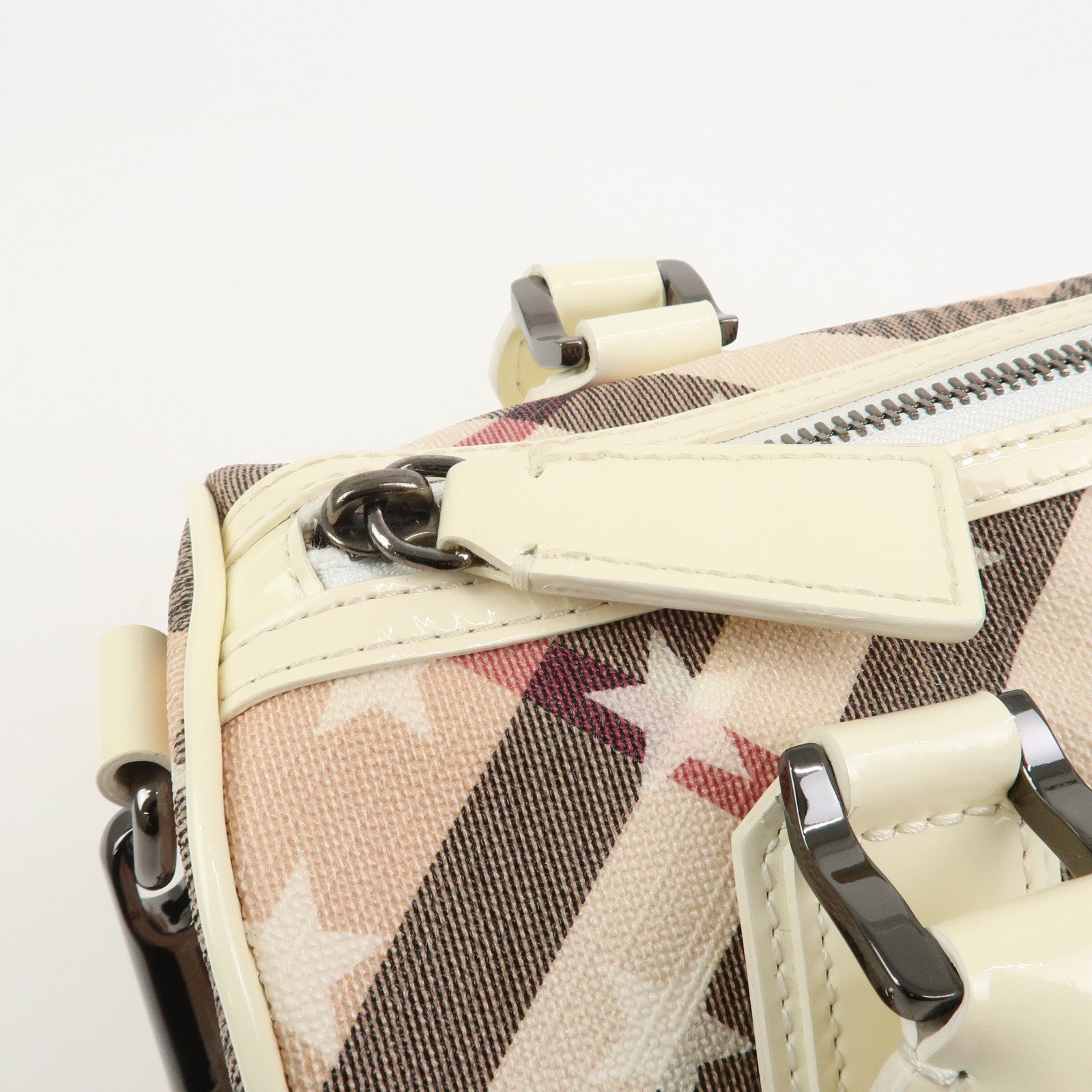 Burberry PVC Canvas Patent Leather 2Way Bag Hand Bag Beige Ivory