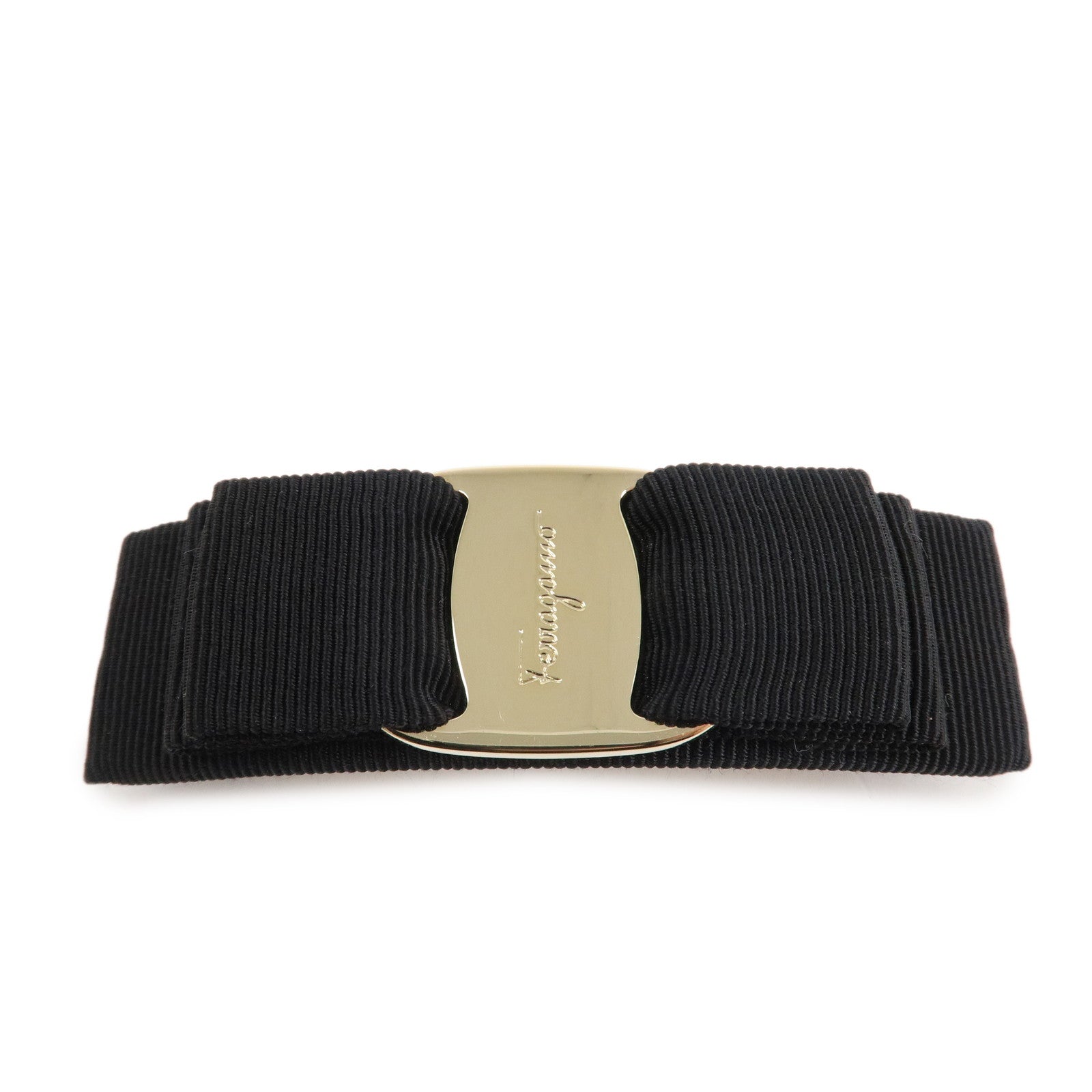 Ferragamo Vara Ribbon Cotton Barrette Hair Clip Black 342019 Used