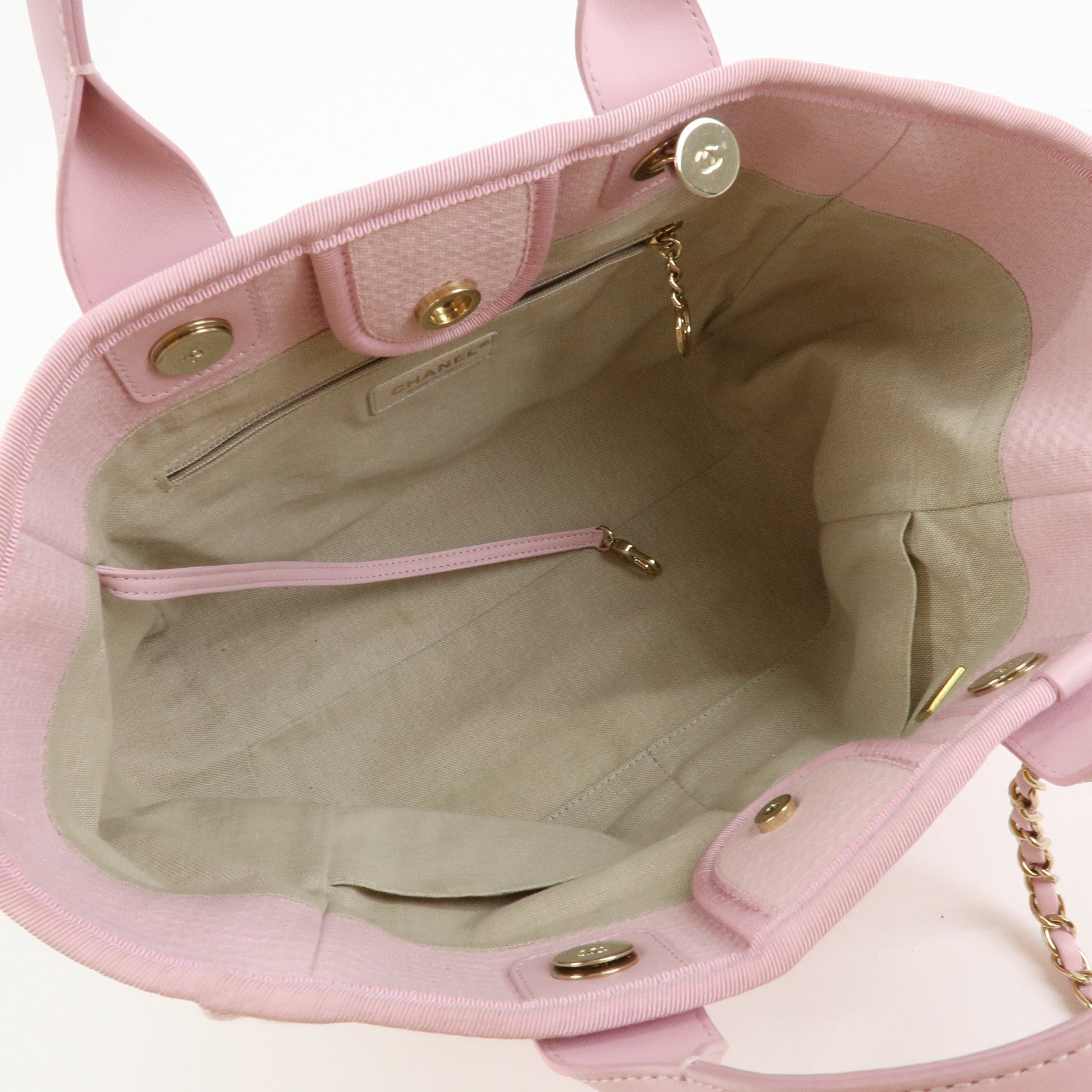 CHANEL Deauville MM Canvas Leather Tote Bag Shoulder Bag A67001