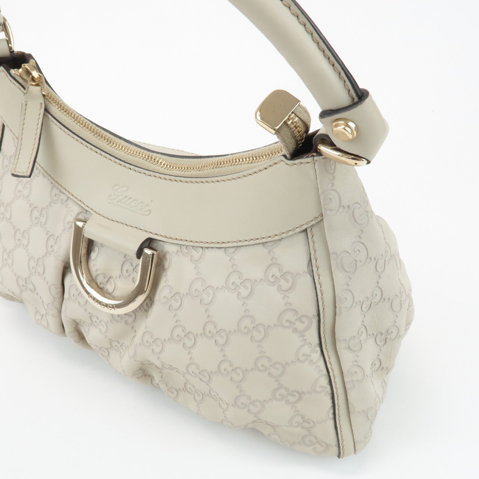 GUCCI Abbey Guccissima Leather Shoulder Bag Hand Bag Ivory 190525 Used