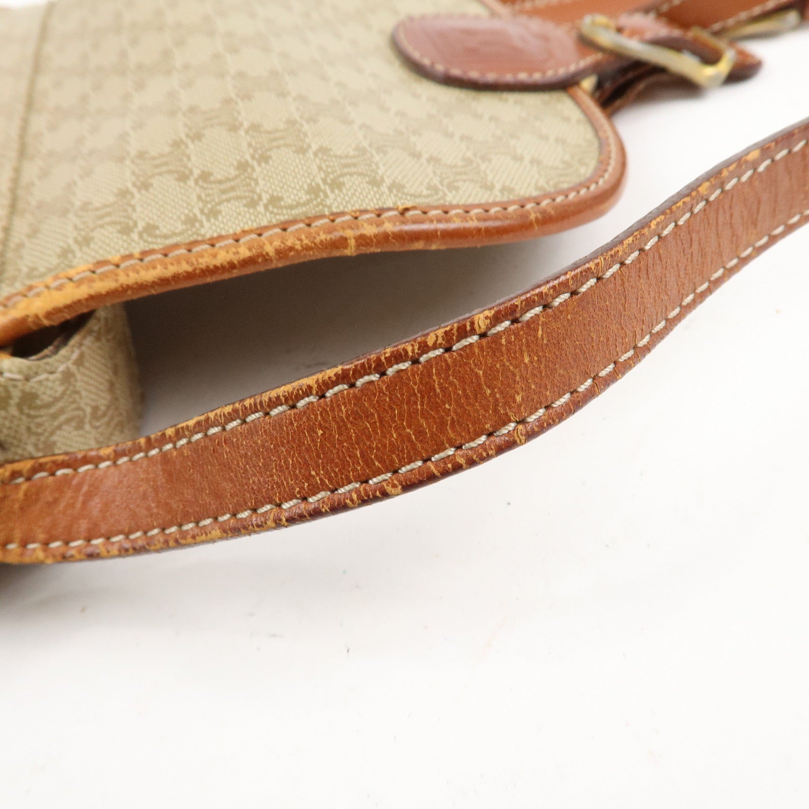 CELINE Macadam PVC Leather Shoulder Bag Beige Brown Gold HDW