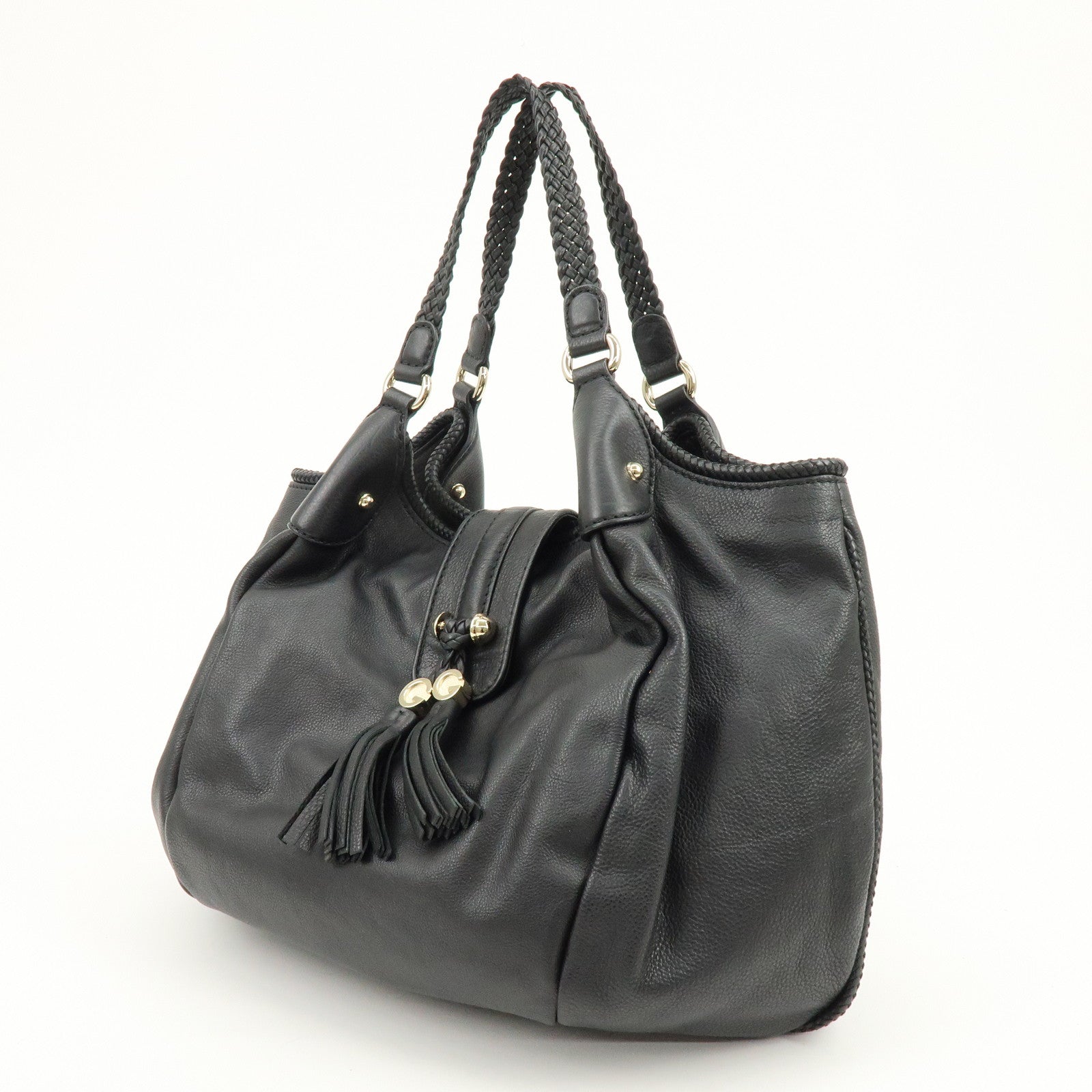 GUCCI Marrakech Leather Shoulder Bag Tote Bag Black 257029