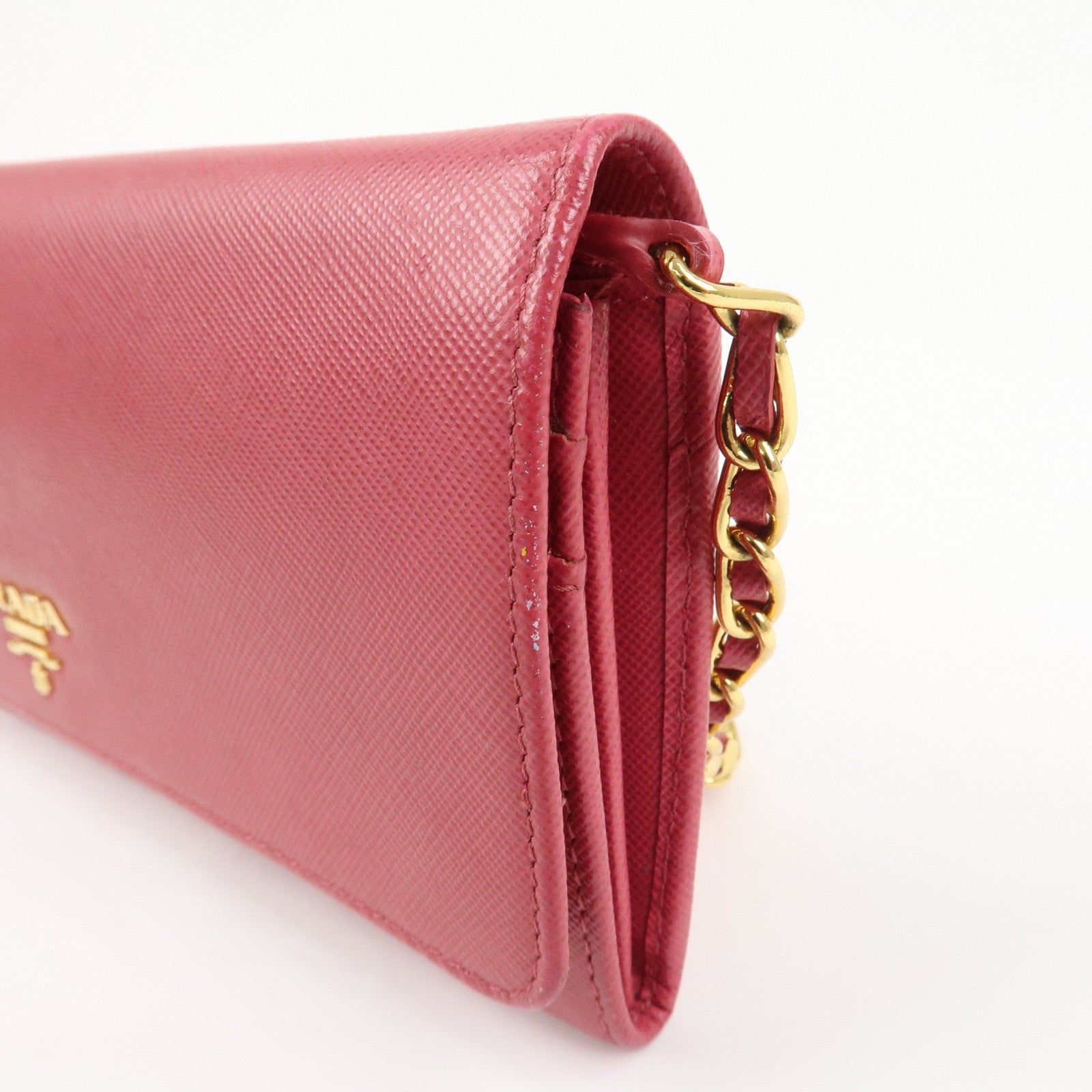 PRADA Logo Saffiano Leather WOC Chain Long Wallet Pink 1M1290