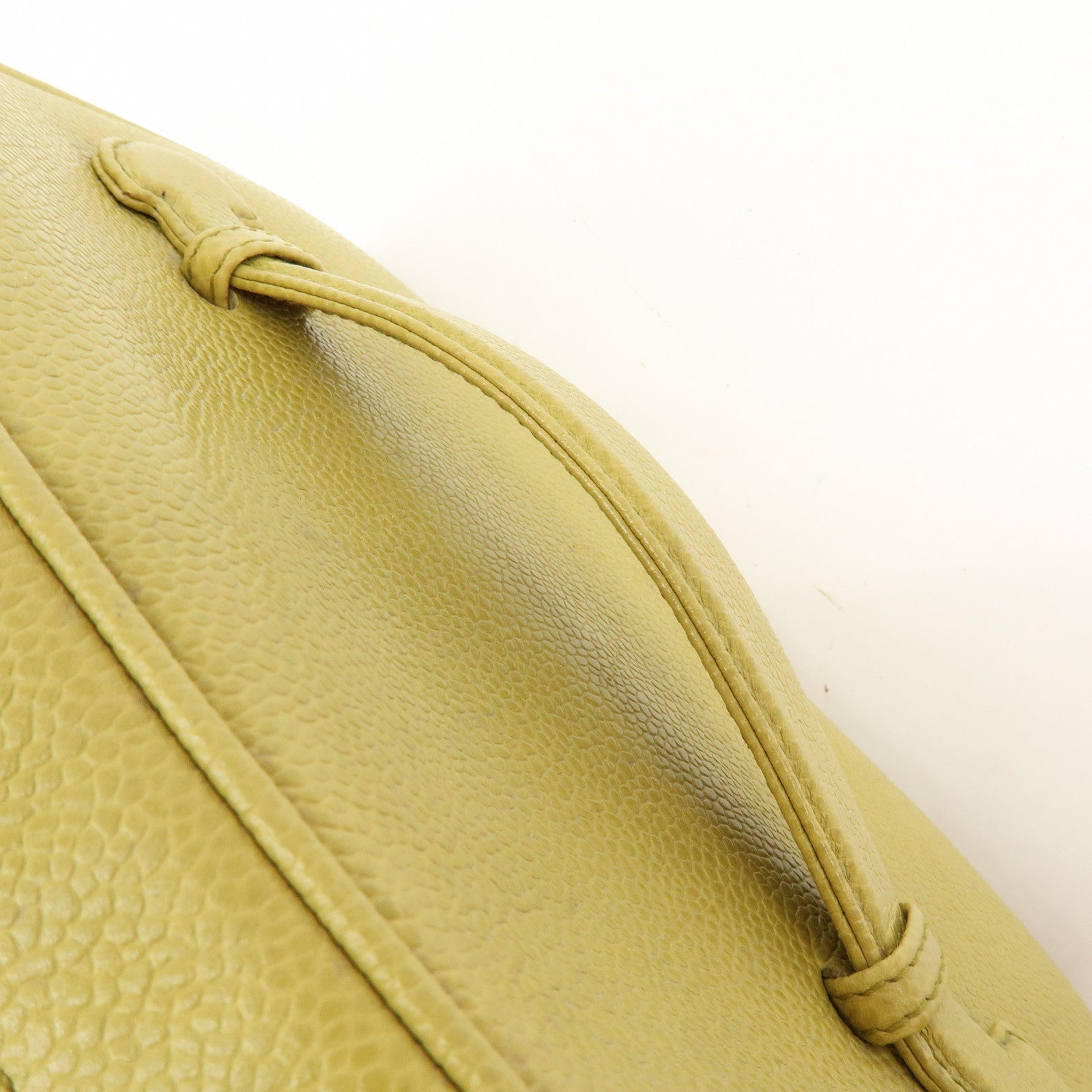 CHANEL Caviarskin Hand Bag Vanity Bag Cosmetic Pouch Lime Yellow