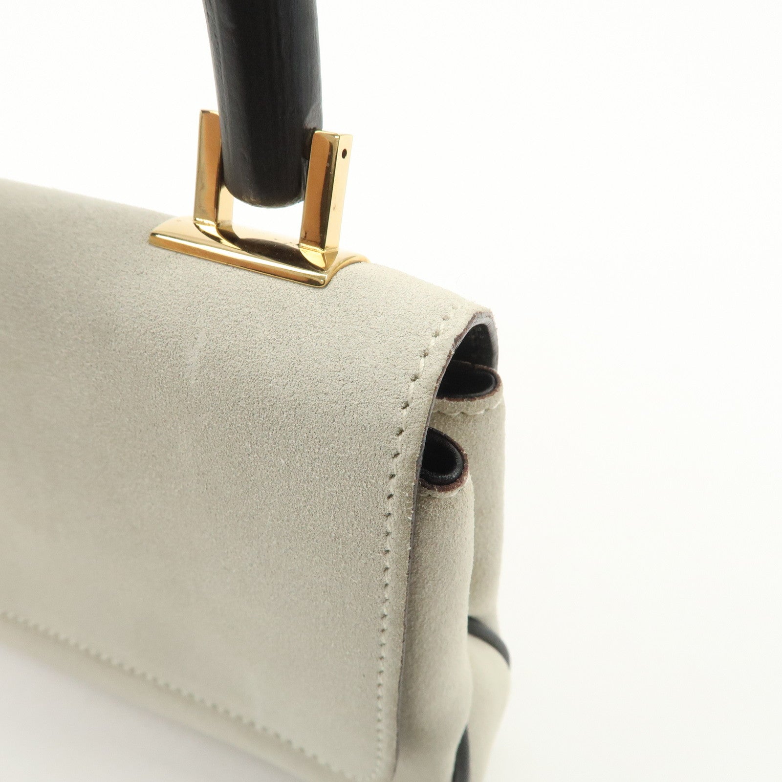 GUCCI Bamboo Suede Shoulder Bag Hand Bag Light Gray 001.4047