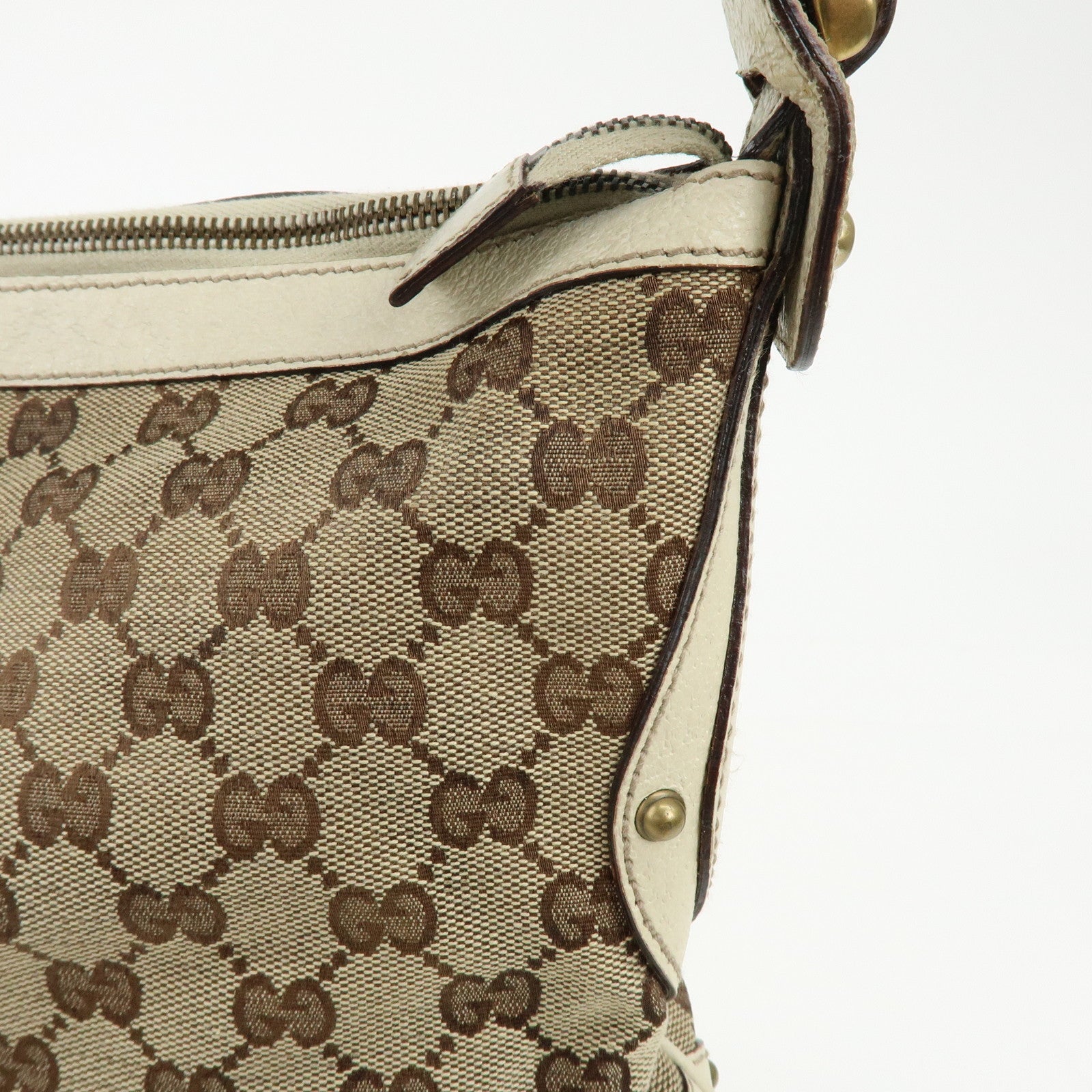 GUCCI Sherry GG Canvas Leather Shoulder Bag Beige Ivory 144011