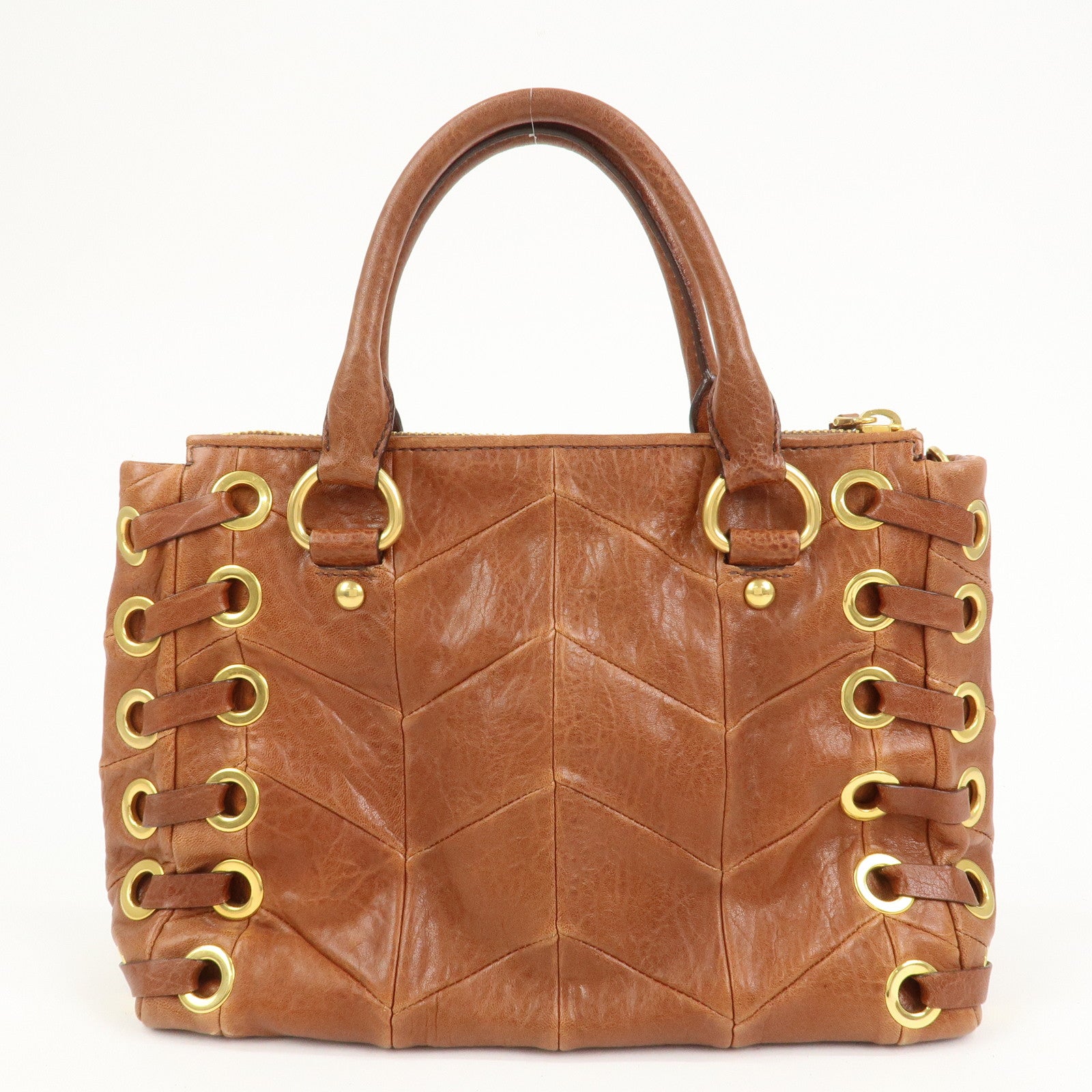 MIU MIU Logo Leather 2Way Bag Hand Bag Shoulder Bag Brown