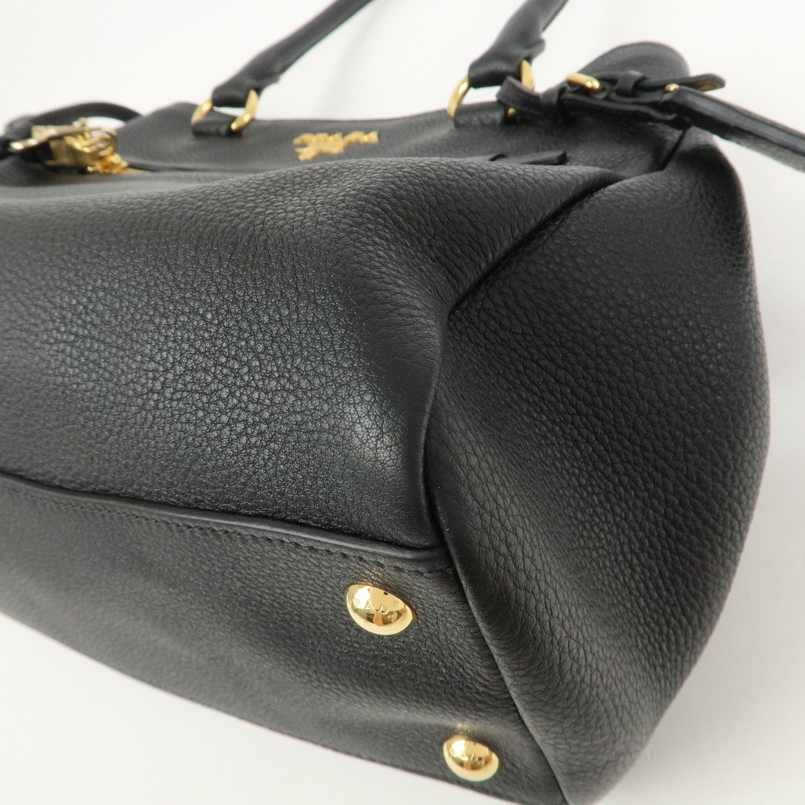 PRADA Logo Leather 2Way Bag Shoulder Bag Hand Bag Black 1BG044