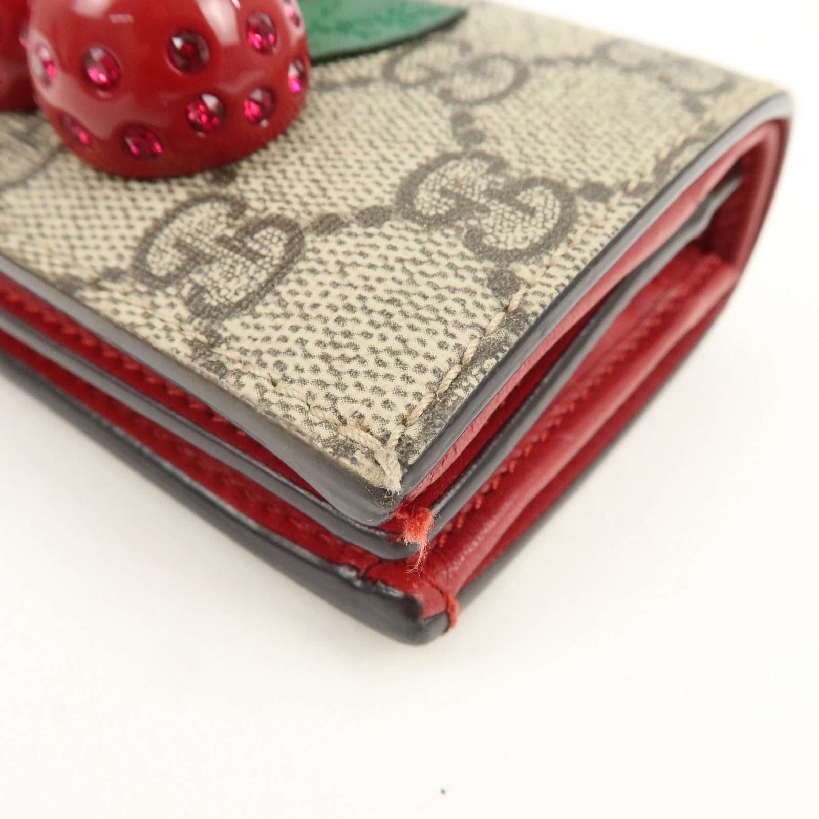 GUCCI Interlocking G Cherry GG Supreme Compact Wallet Beige 476050