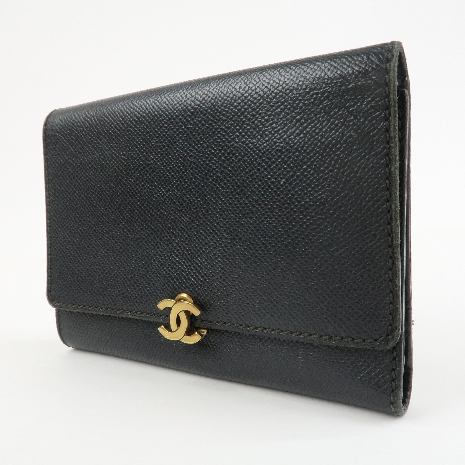 CHANEL COCO Mark Calf Leather Compact Wallet Black