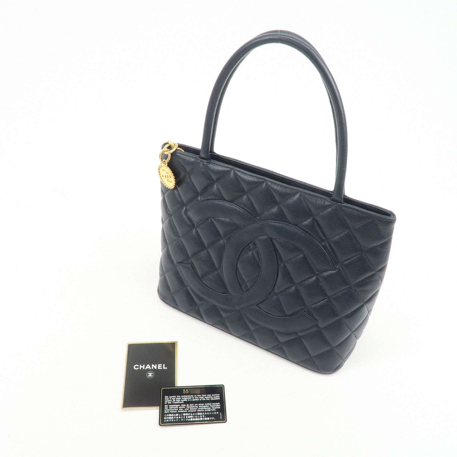 CHANEL COCO Mark Matelasse Medallion Tote Bag Hand Bag Navy A01804