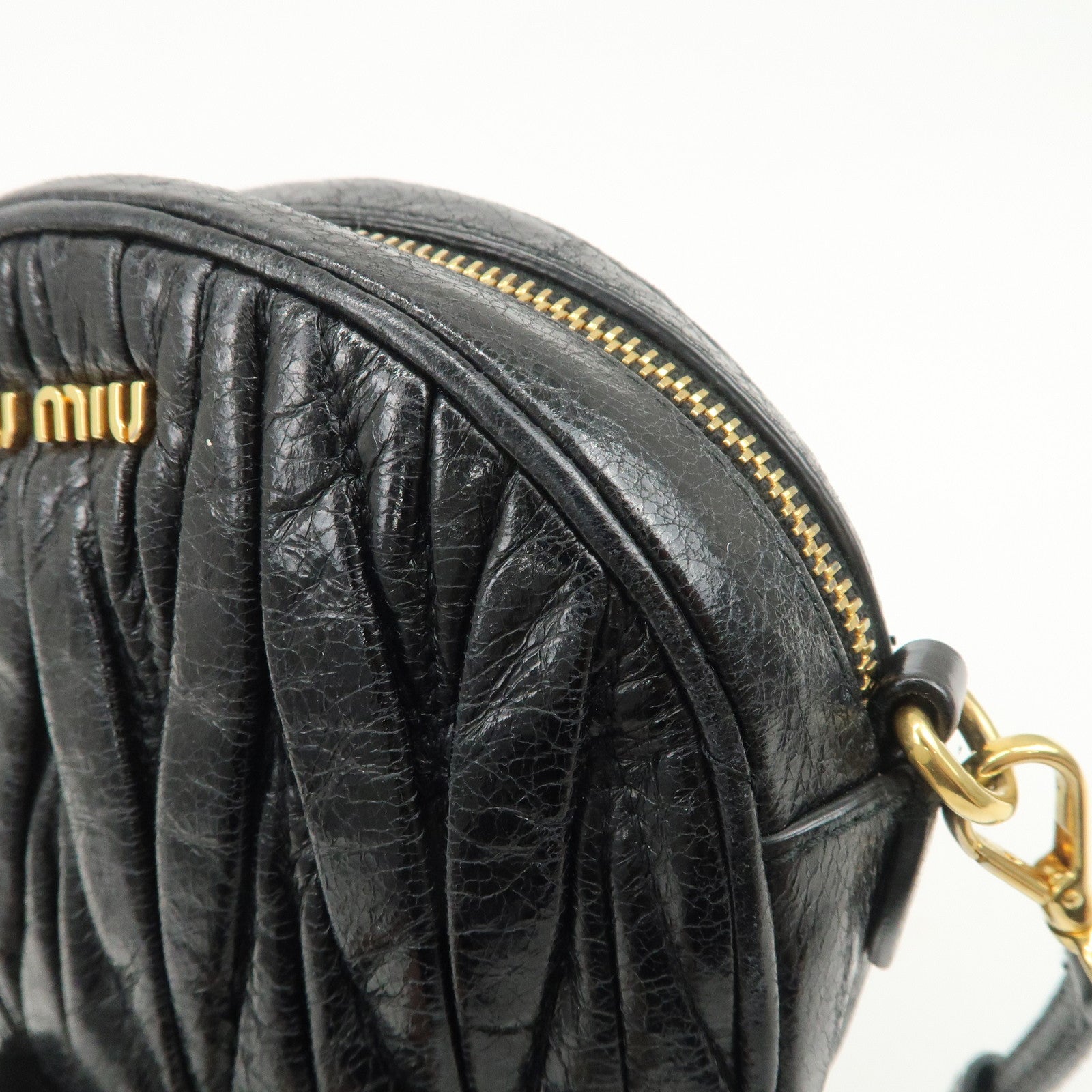 MIU MIU Logo Matelasse Leather Hand Bag Mini Bag Black